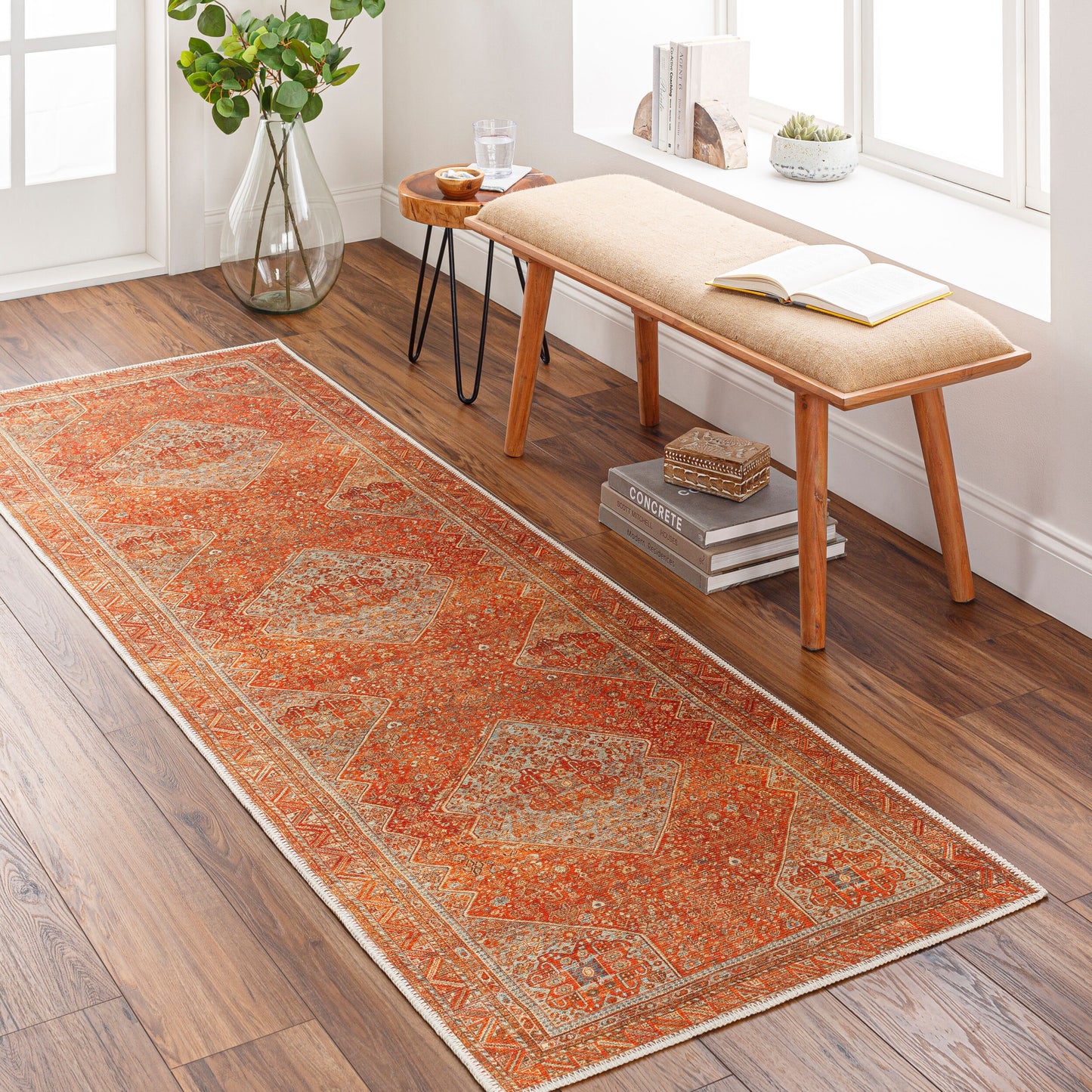 Amelie AML-2351 8ft Runner Machine Woven Washable Runner Rug