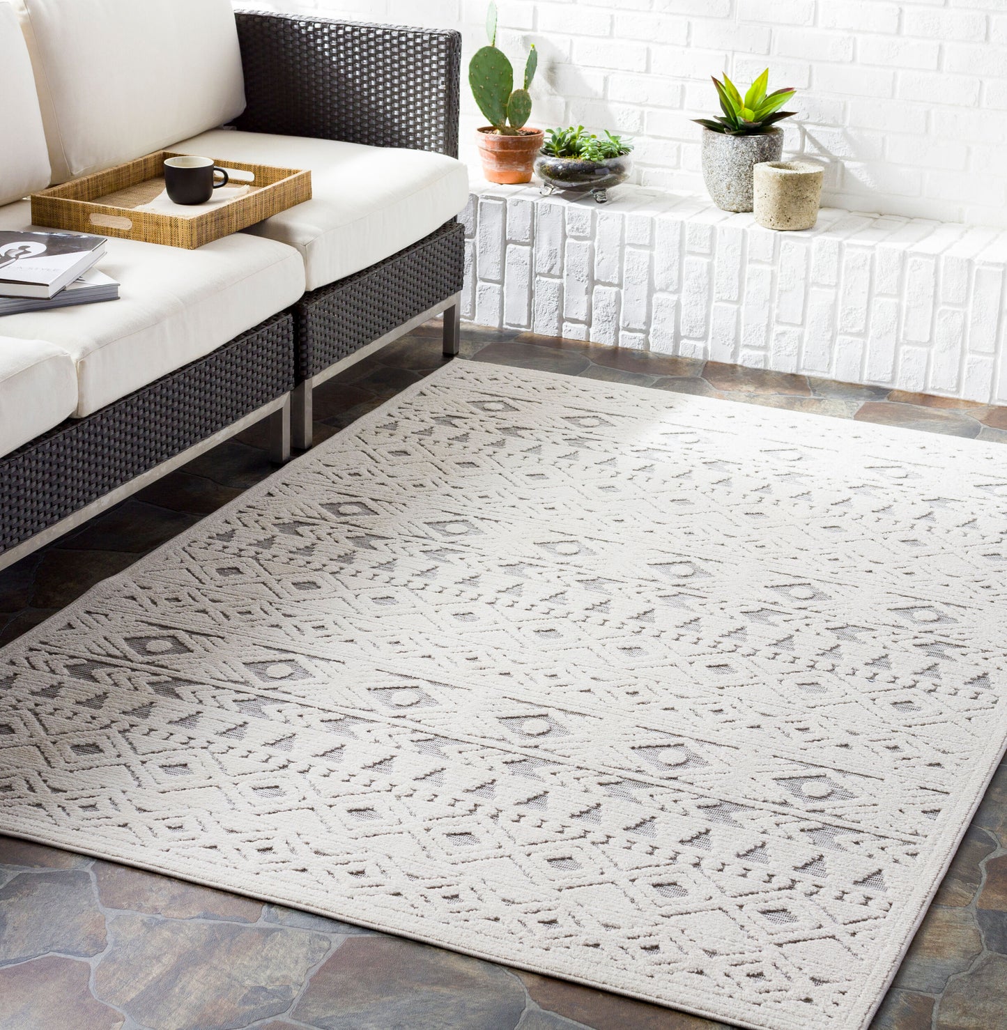 Alfombra decorativa para interior y exterior Greenwich GWC-2306, 2' x 3', tejida a máquina