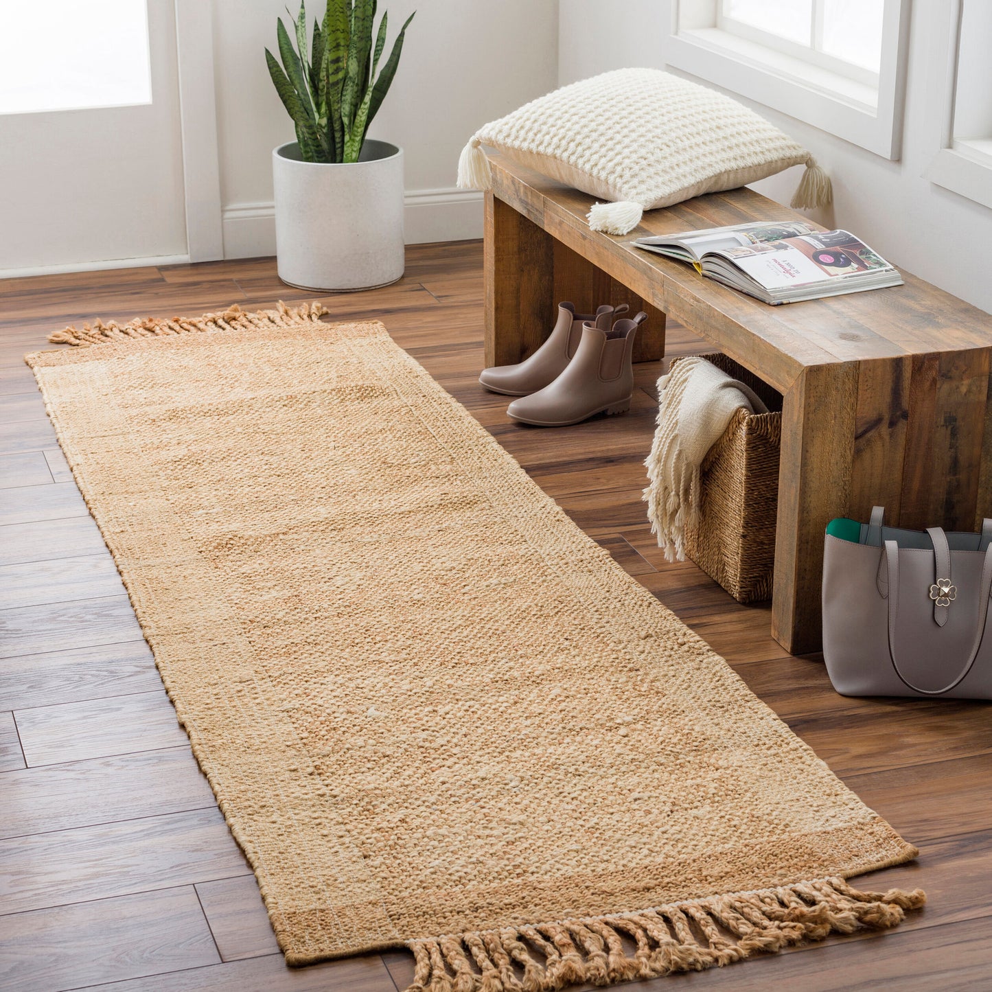 Jasmine JAM-2303 8ft Runner Handmade Jute Runner Rug