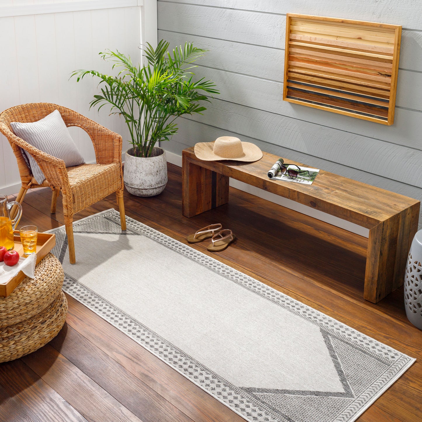 Long Beach LBH-2300 7ft Runner Machine Woven Indoor/Outdoor Runner Rug