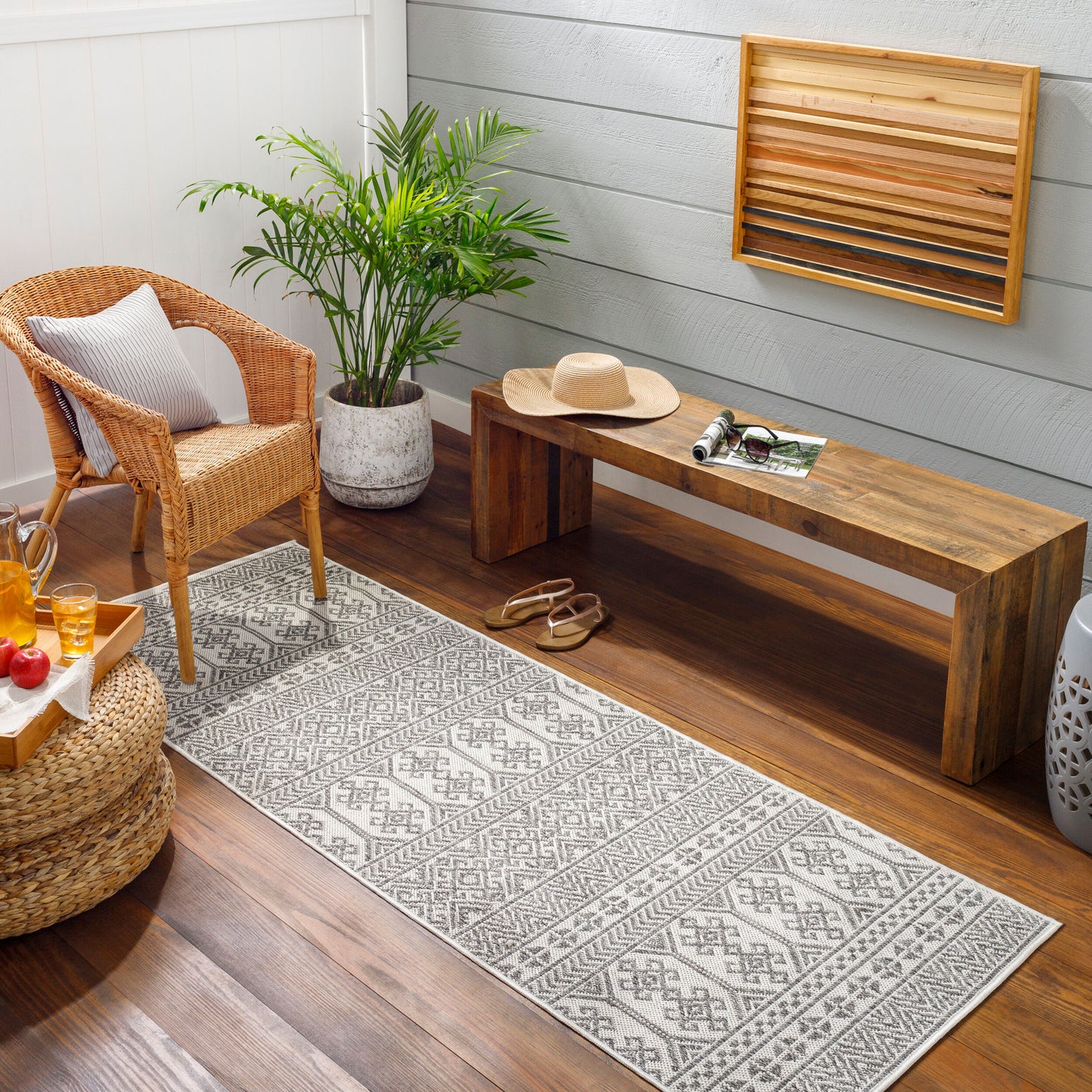 Long Beach LBH-2305 7ft Runner Machine Woven Indoor/Outdoor Runner Rug