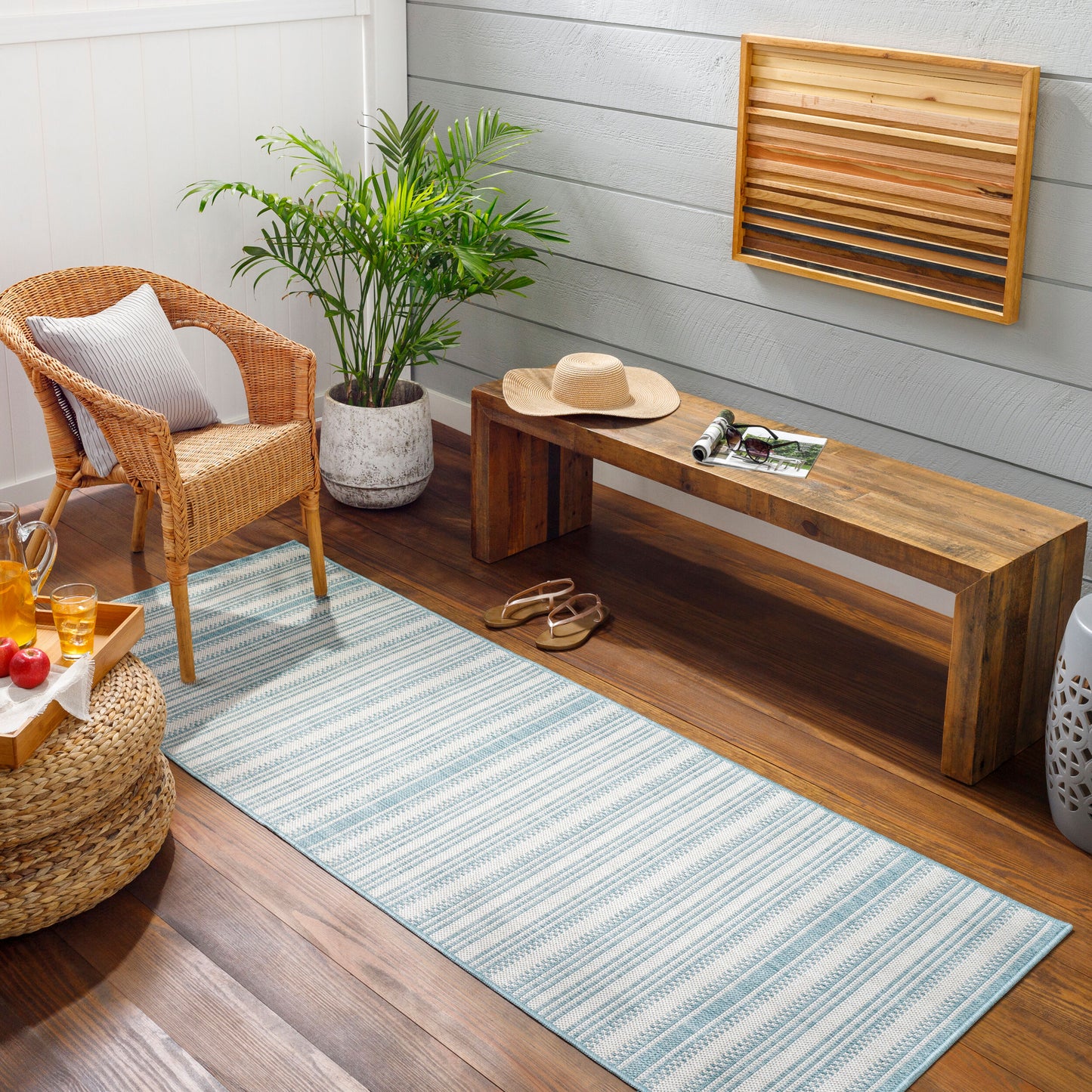 Long Beach LBH-2306 7ft Runner Machine Woven Indoor/Outdoor Runner Rug