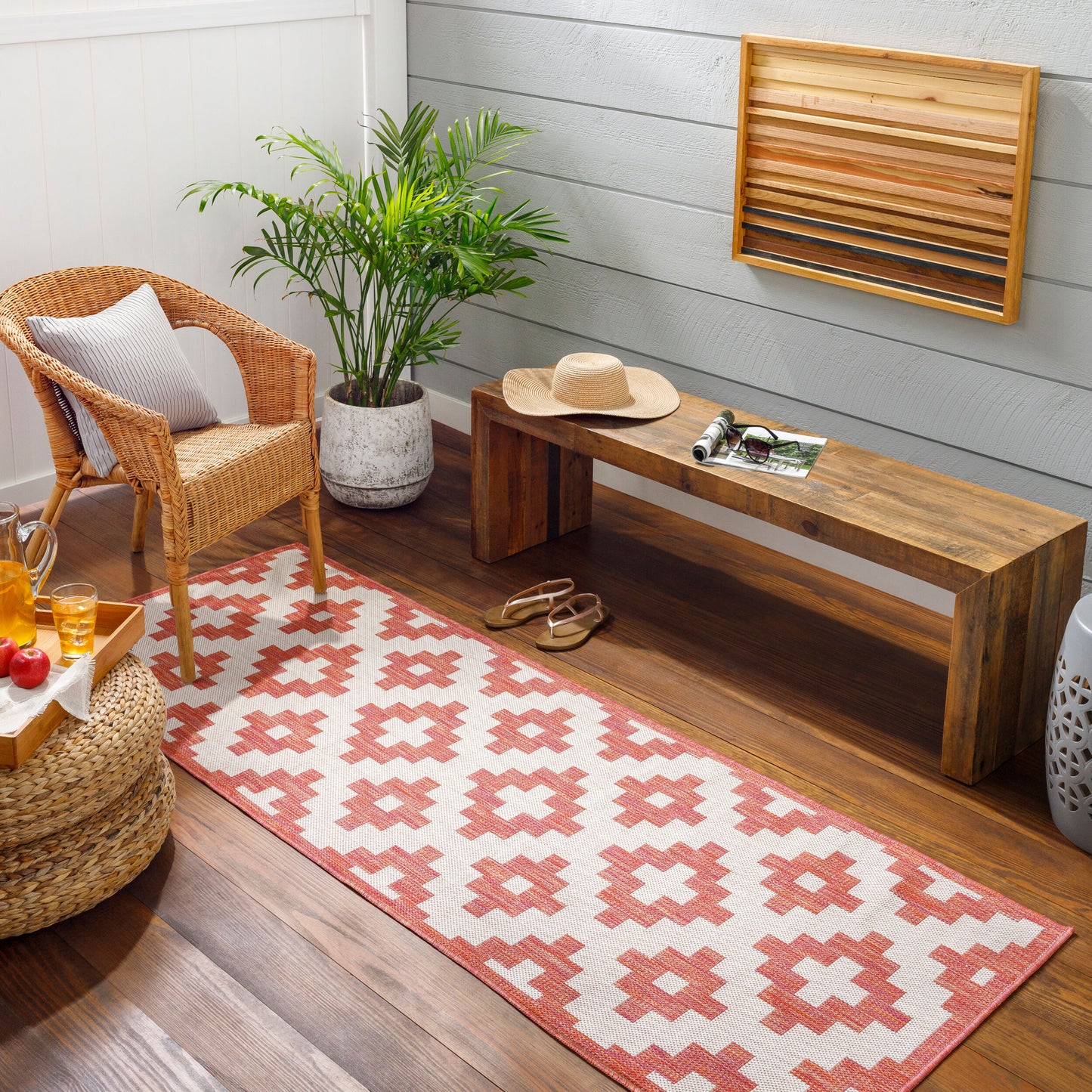 Long Beach LBH-2309 7ft Runner Machine Woven Indoor/Outdoor Runner Rug