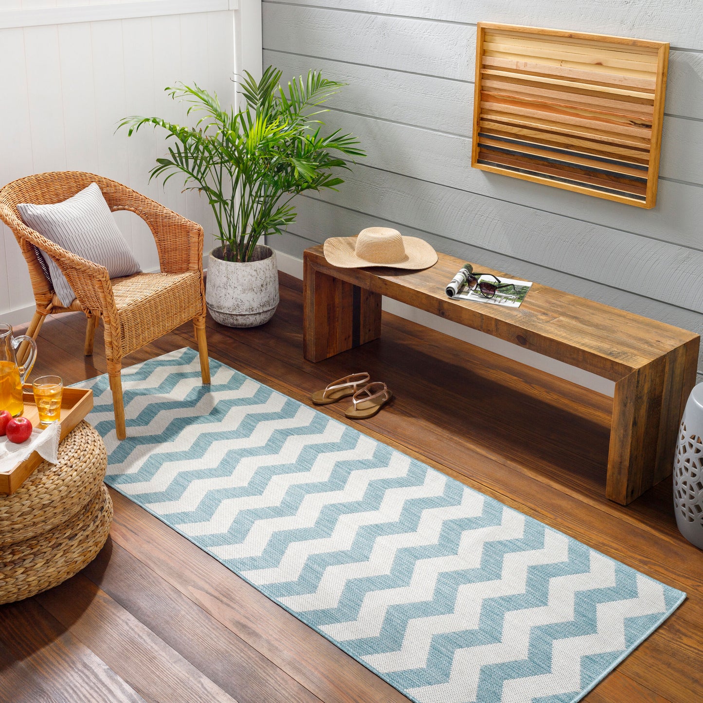 Long Beach LBH-2311 7ft Runner Machine Woven Indoor/Outdoor Runner Rug