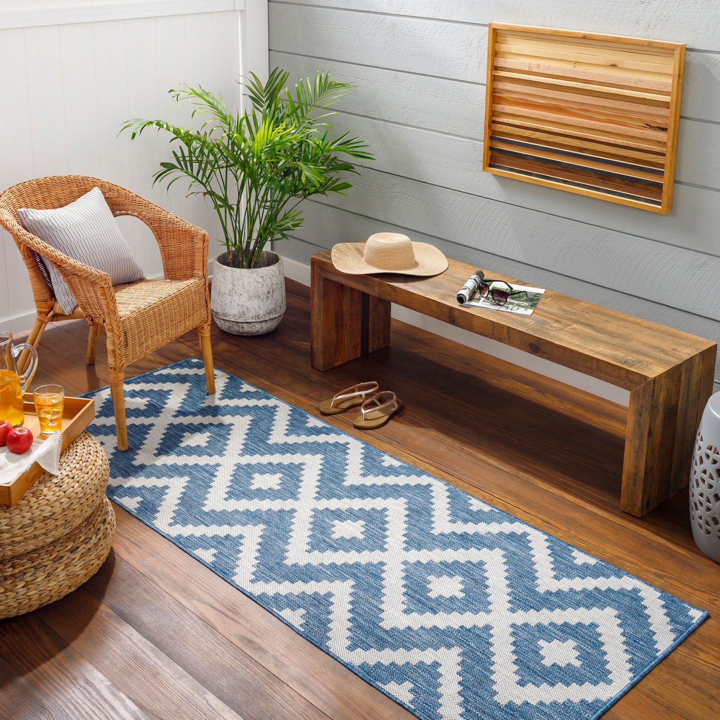 Long Beach LBH-2314 7ft Runner Machine Woven Indoor/Outdoor Runner Rug