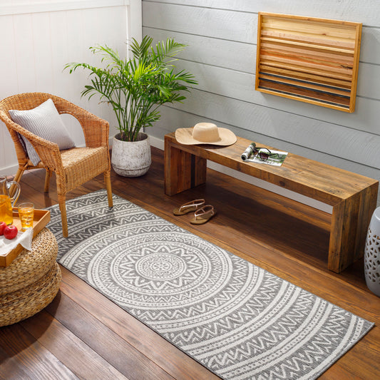 Long Beach LBH-2317 7ft Runner Machine Woven Indoor/Outdoor Runner Rug