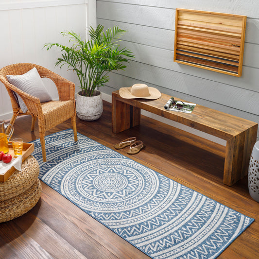 Long Beach LBH-2319 7ft Runner Machine Woven Indoor/Outdoor Runner Rug