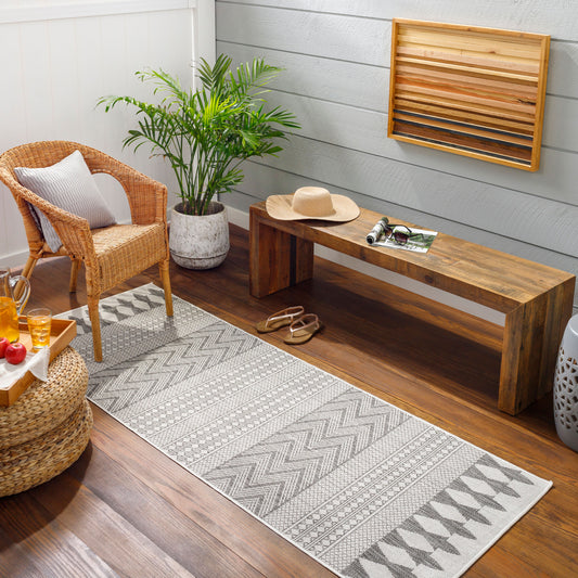 Long Beach LBH-2321 7ft Runner Machine Woven Indoor/Outdoor Runner Rug