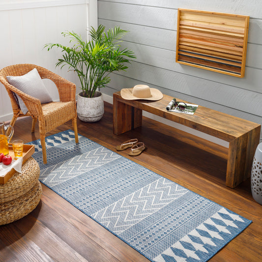 Long Beach LBH-2324 7ft Runner Machine Woven Indoor/Outdoor Runner Rug