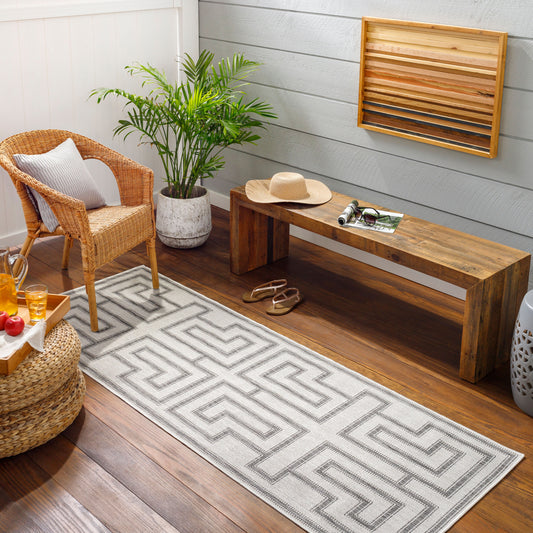 Long Beach LBH-2343 7ft Runner Machine Woven Indoor/Outdoor Runner Rug