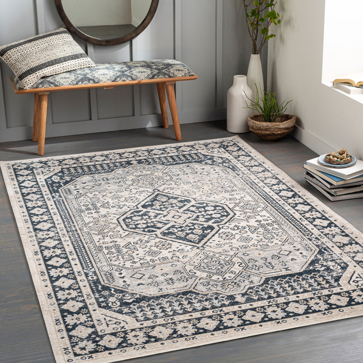 Lavadora LVR-2324 6ft Round Machine Woven Washable Area Rug