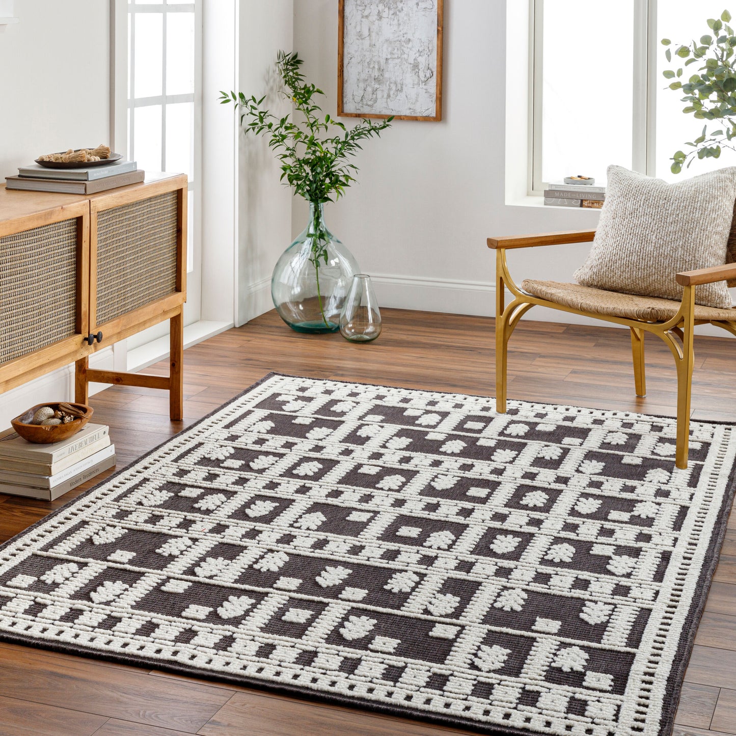 Lyna LYA-2300 5' x 7' Machine Woven Washable Area Rug