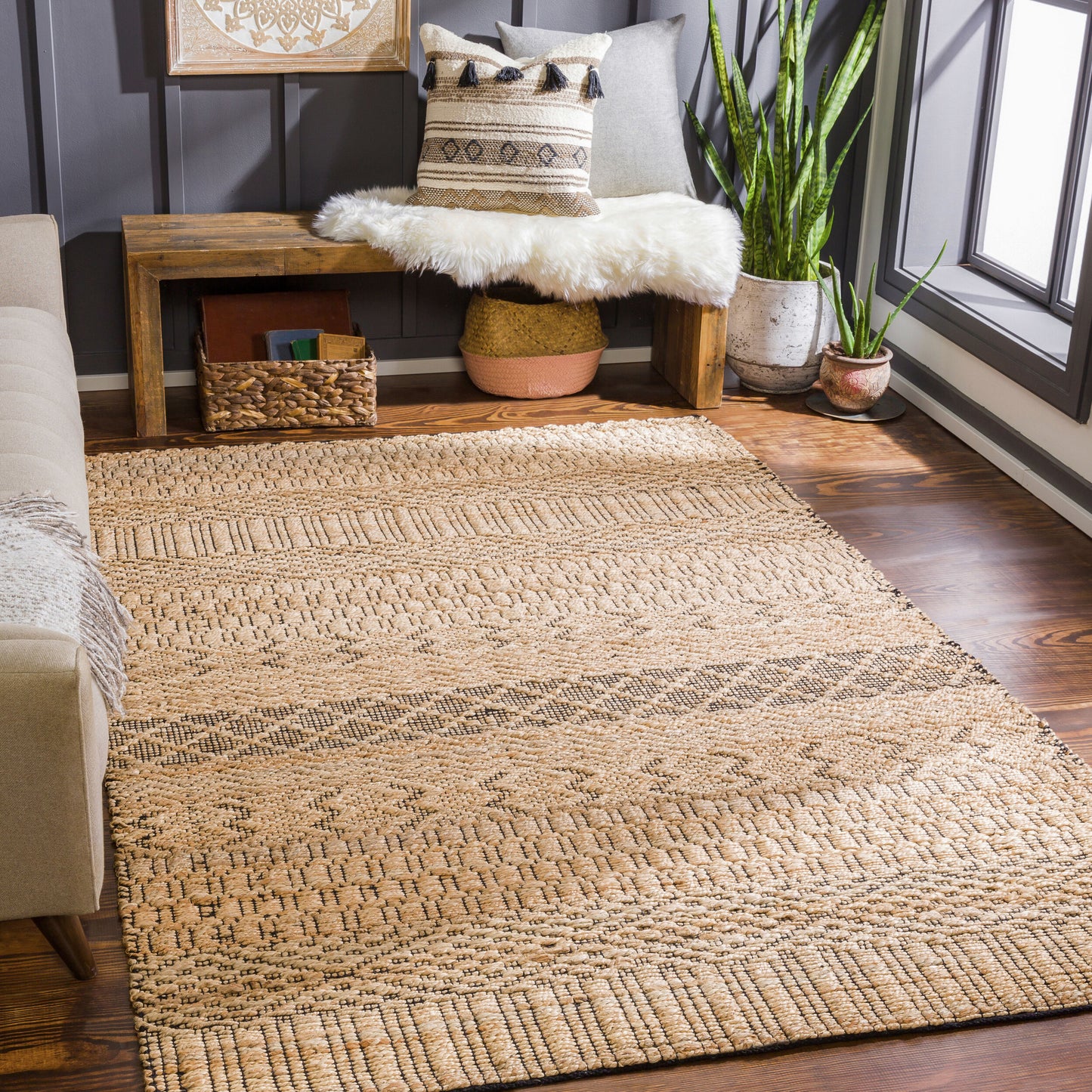 Santa Barbara SBB-2306 2' x 3' Handmade Jute Accent Rug