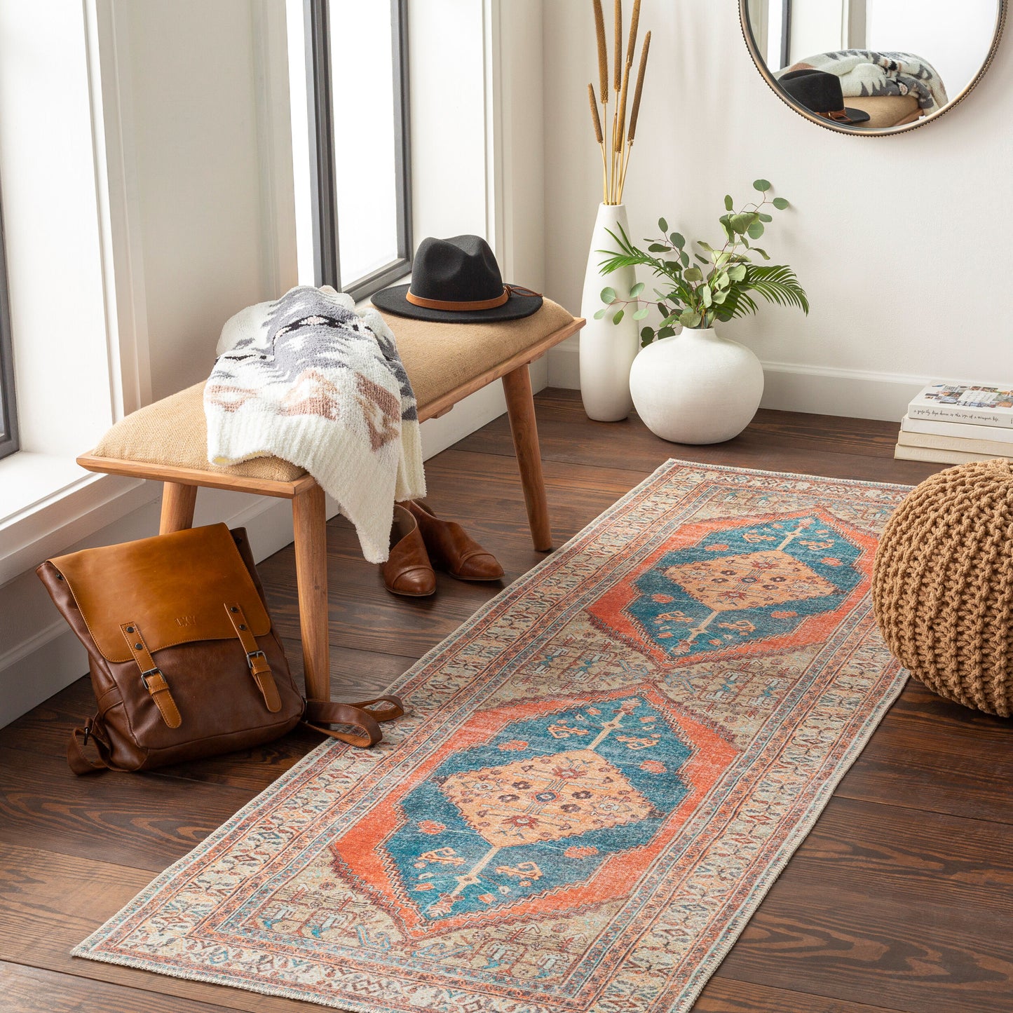 Tahmis THI-2704 8ft Runner Machine Woven Washable Runner Rug