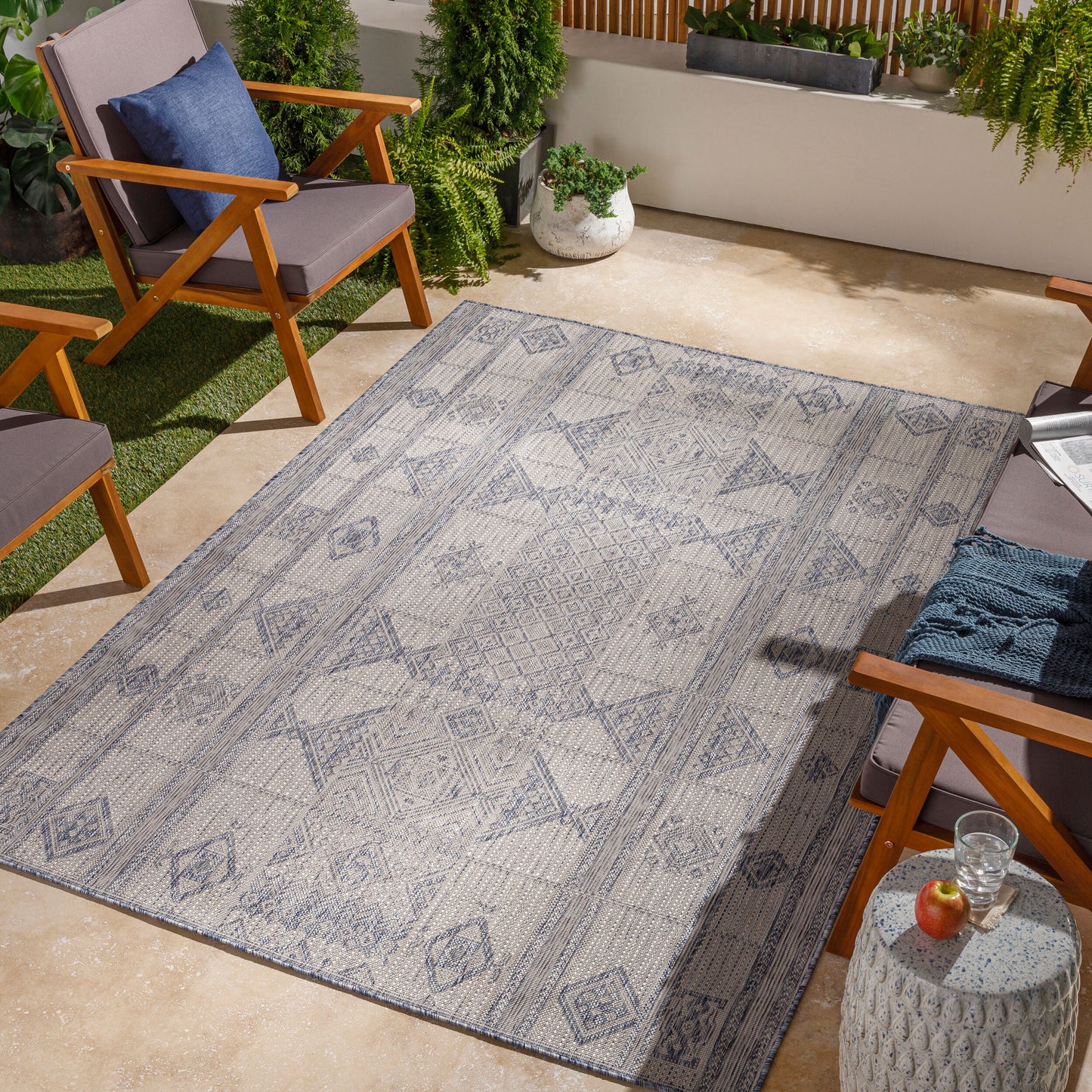 Alfombra Tuareg TRG-2306 de 2,44 m x 3,05 m, tejida a máquina, para interior y exterior