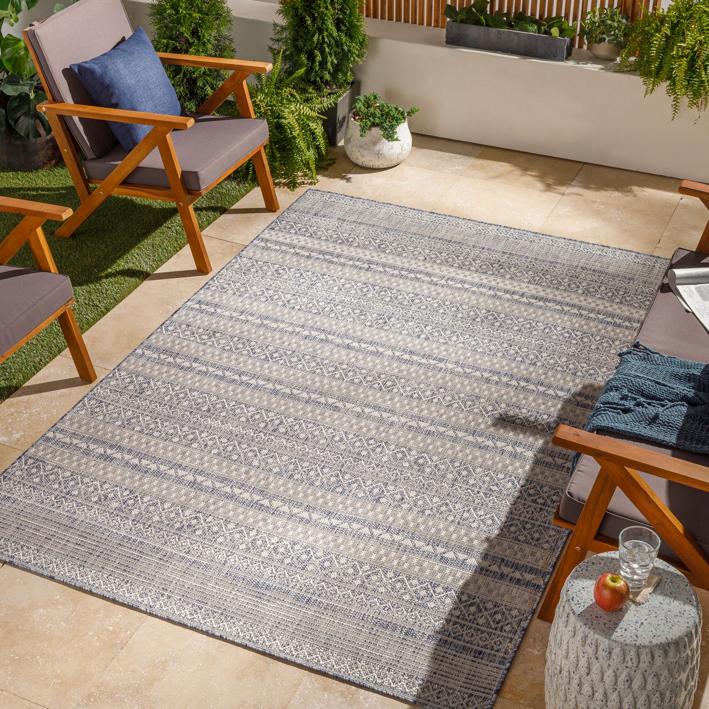 Alfombra Tuareg TRG-2329 de 1,52 m x 2,13 m, tejida a máquina, para interior y exterior