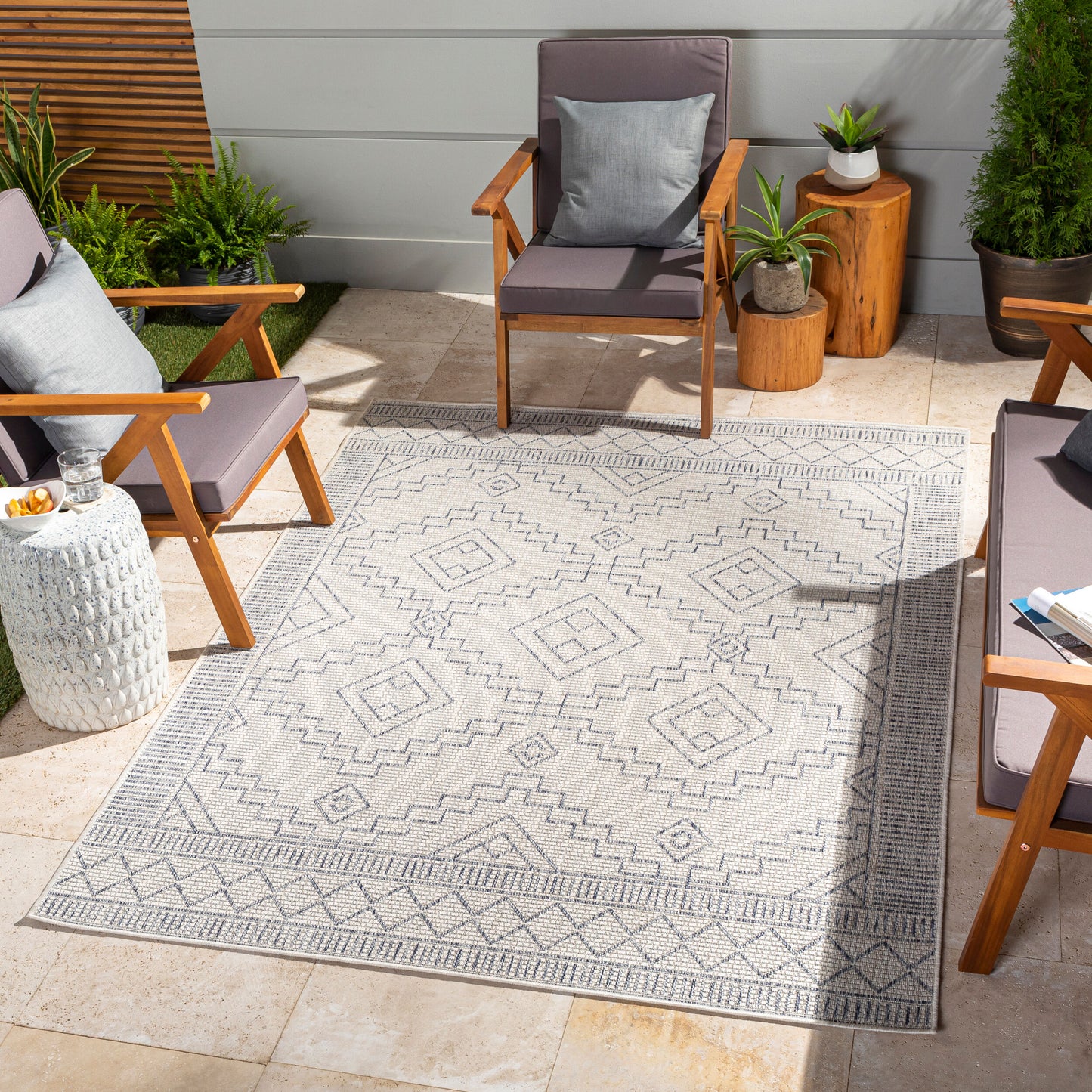 Alfombra Tuareg TRG-2356 de 1,52 m x 2,13 m, tejida a máquina, para interior y exterior