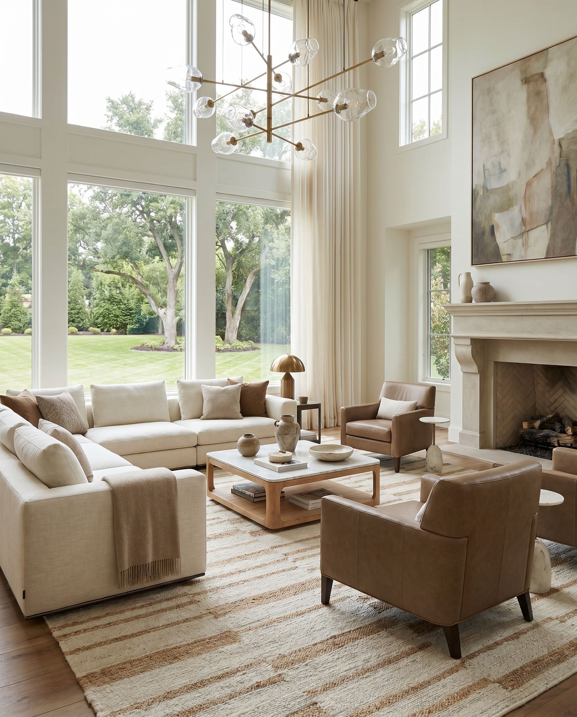 Diane DAI-2307 Hand Woven Rug as the centerpiece of a bright luxury living room — a hand woven cottage area rug in cream and tan tones