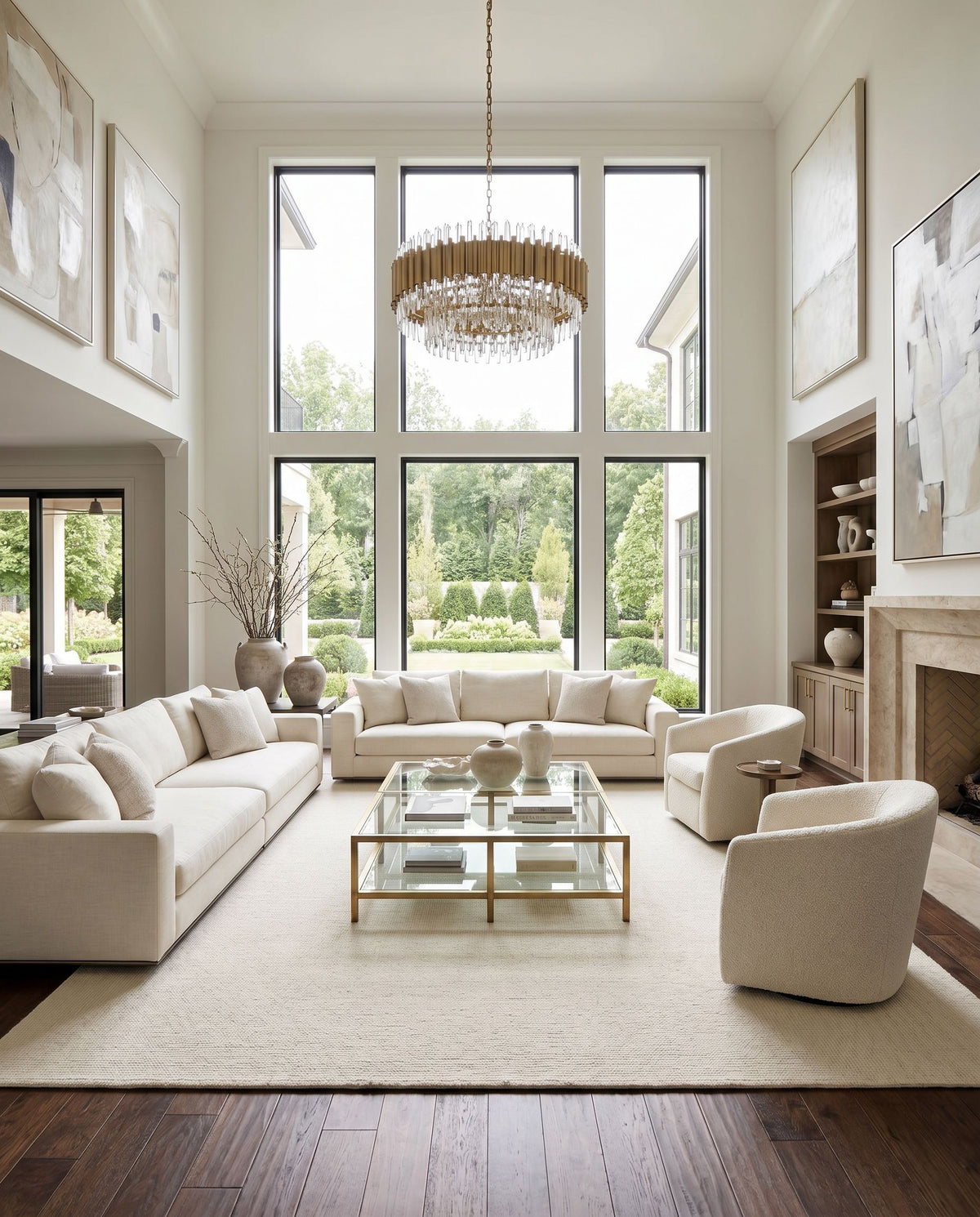 Amalfi AMF-2303 Hand Loomed Rug as the centerpiece of a bright luxury living room — a hand loomed modern area rug in cream tones