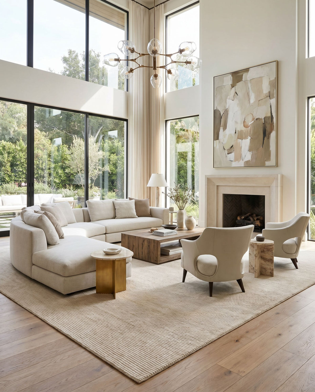 Capri CAP-2303 Hand Knotted Rug as the centerpiece of a bright luxury living room — a hand knotted cottage area rug in beige tones