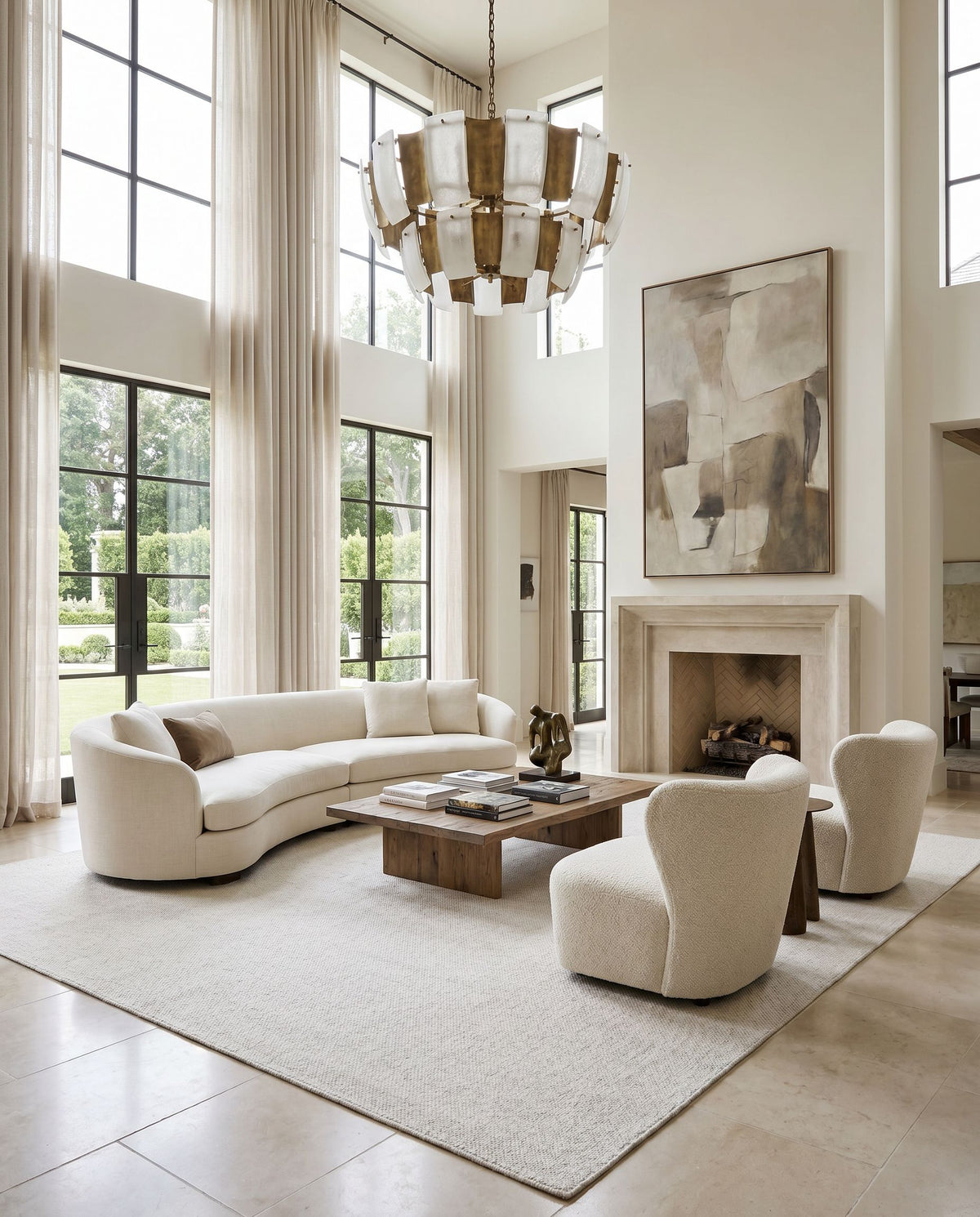Salome SME-2300 Hand Loomed Rug as the centerpiece of a bright luxury living room — a hand loomed cottage area rug in ivory, pearl and cream tones