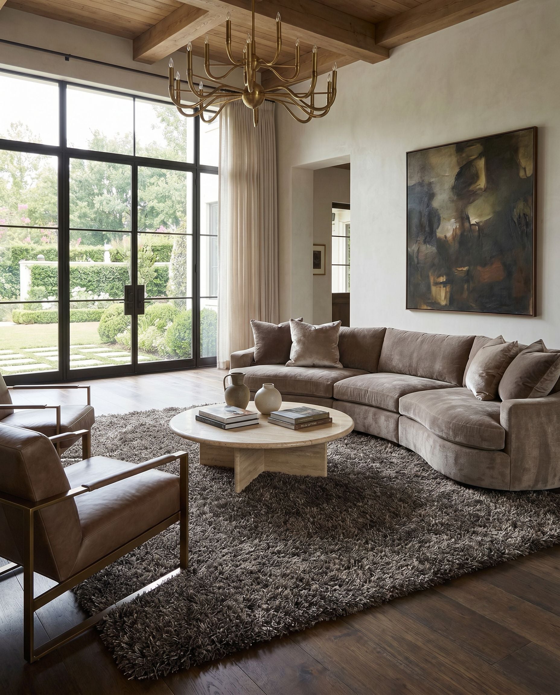 Vivid VIV-837 Hand Woven Rug as the centerpiece of a bright luxury living room — a hand woven modern area rug in charcoal tones