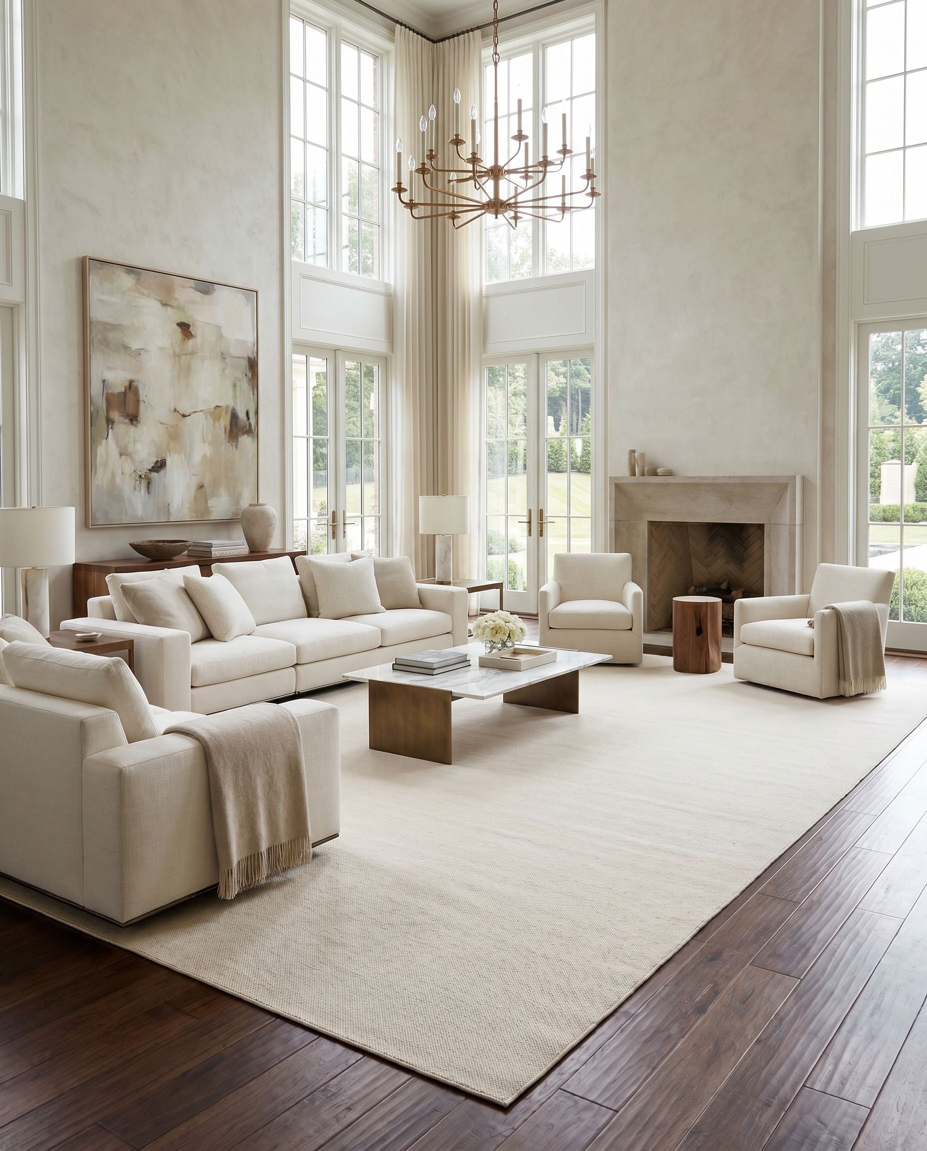 Acacia ACC-2302 Hand Woven Rug as the centerpiece of a bright luxury living room — a hand woven modern area rug in cream tones