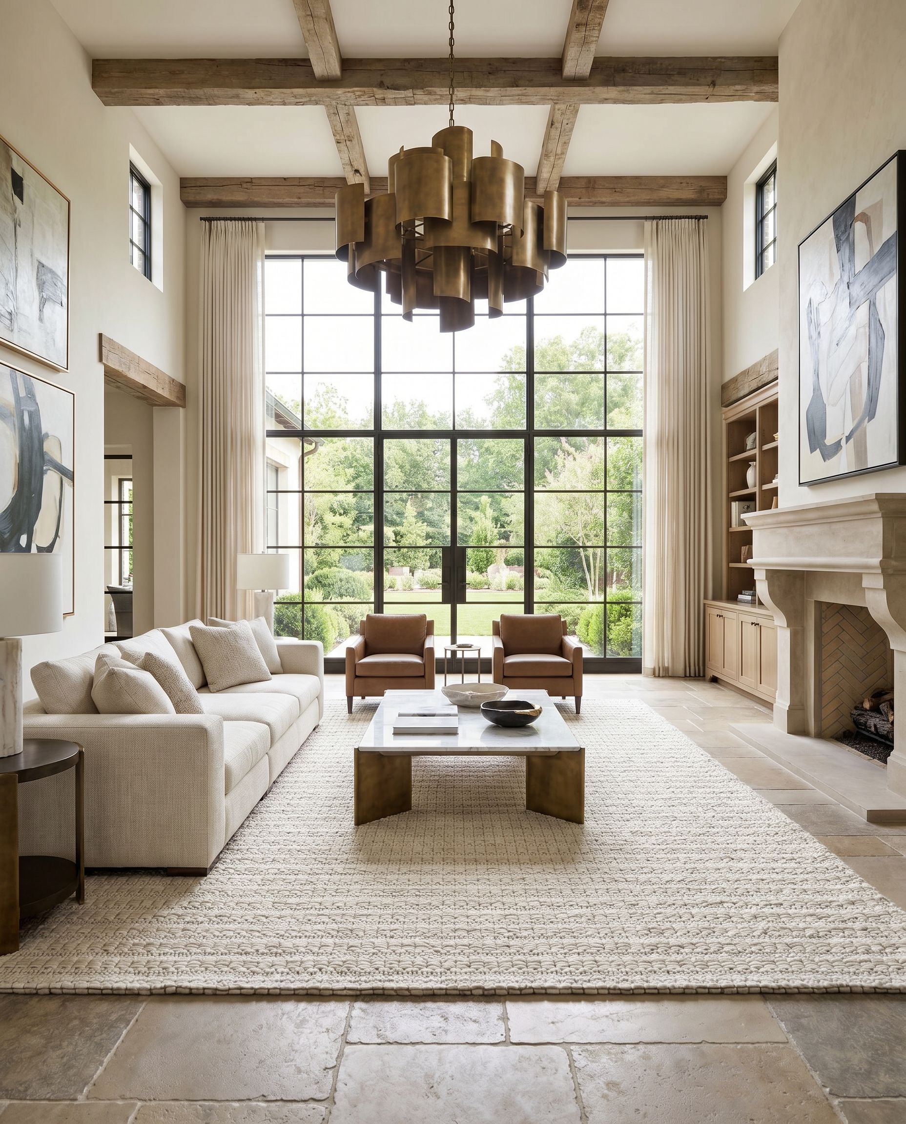 Empoli EPO-2303 Hand Woven Rug as the centerpiece of a bright luxury living room — a hand woven cottage area rug in ivory, beige and light gray tones