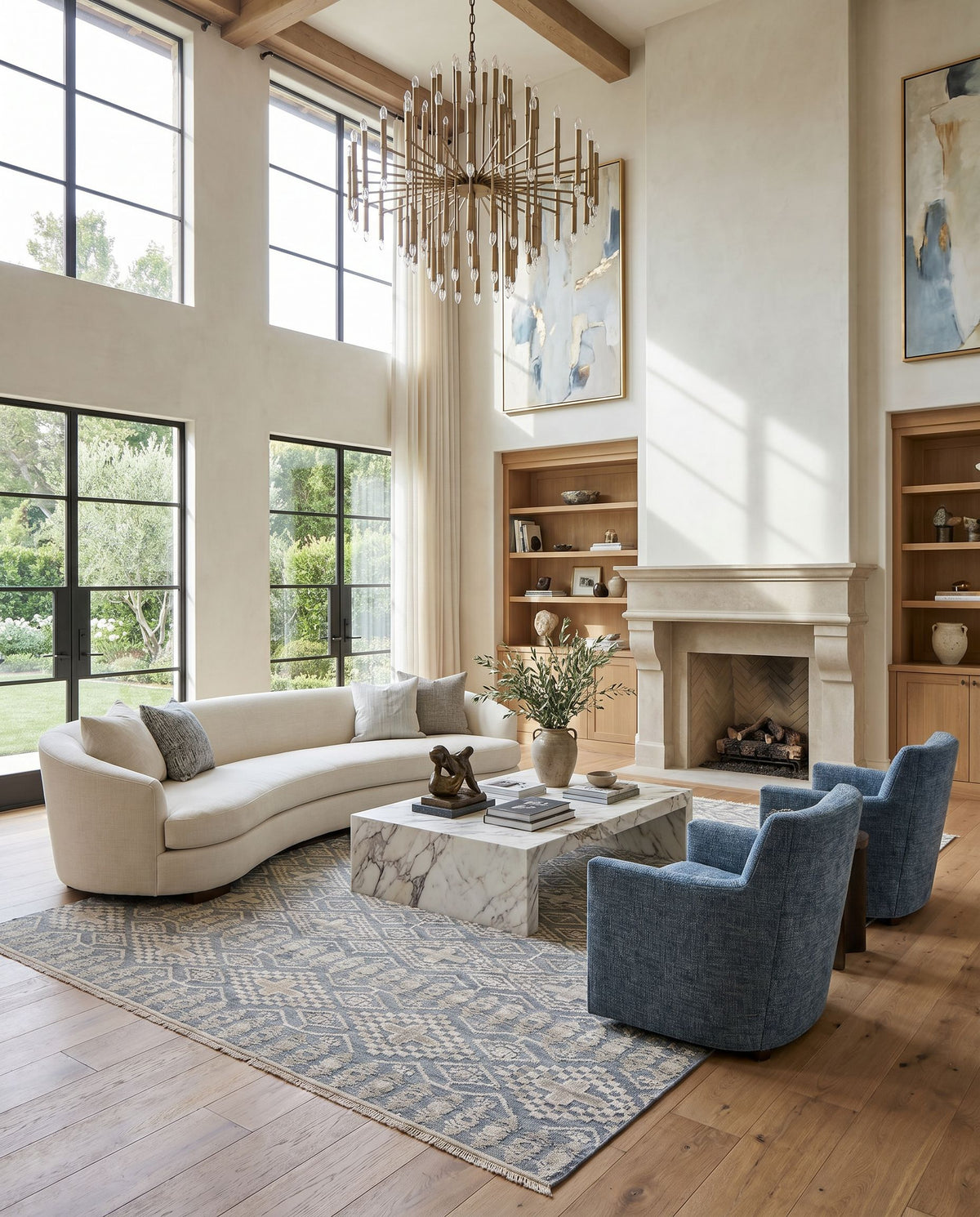 Nobility NBI-2304 Hand Knotted Rug as the centerpiece of a bright luxury living room — a hand knotted traditional area rug in gray, beige and brown tones