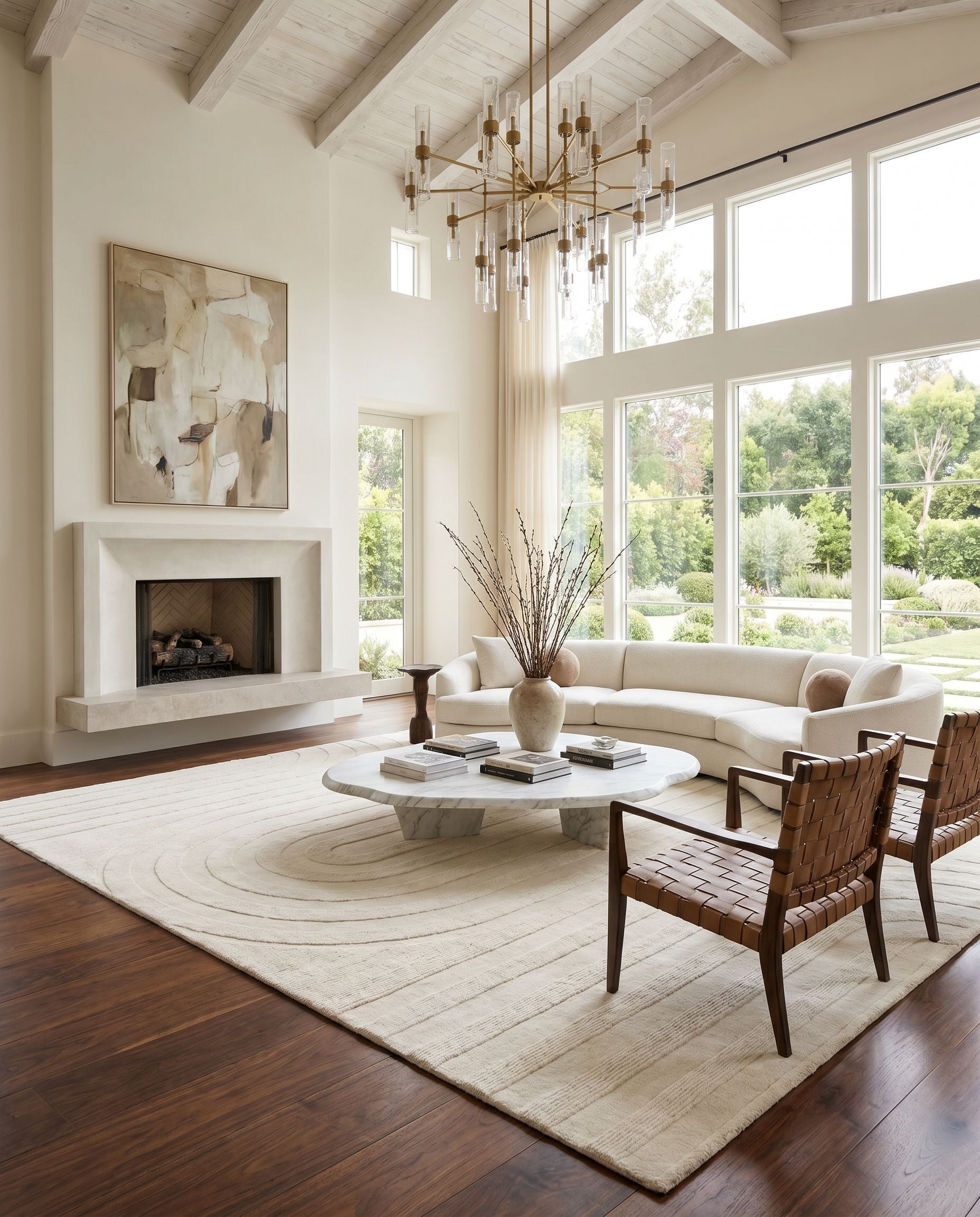 Elissa EIA-2301 Hand Loomed Rug as the centerpiece of a bright luxury living room — a hand loomed modern area rug in beige tones