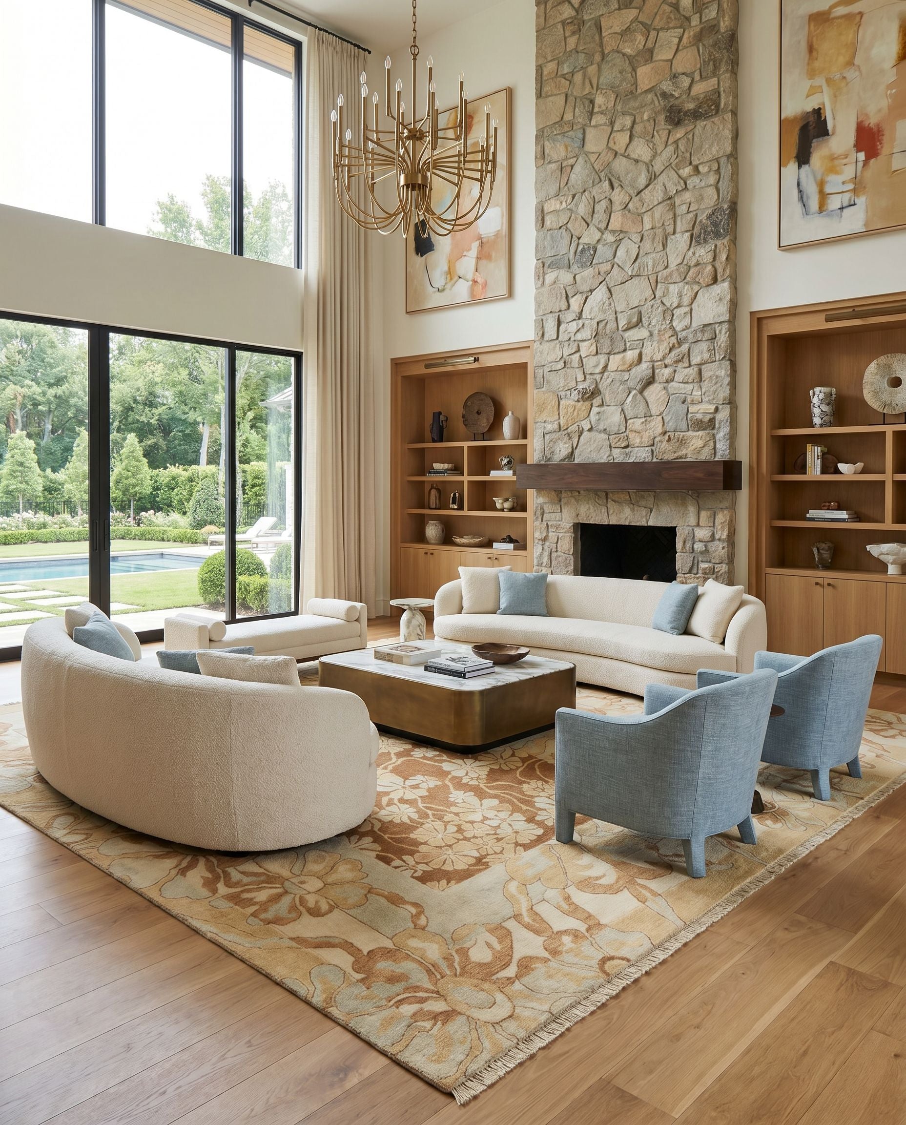 Sonoma SNM-8983 Hand Knotted Rug styled in an elegant designer living room — hand knotted traditional area rug in multicolor tones