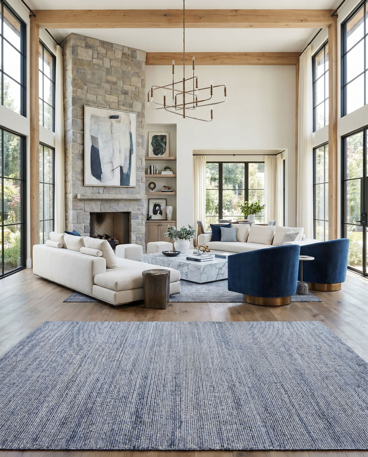 Cisse CCC-2300 Hand Tufted Rug styled in an elegant designer living room — hand tufted cottage area rug in cream, light gray and black tones