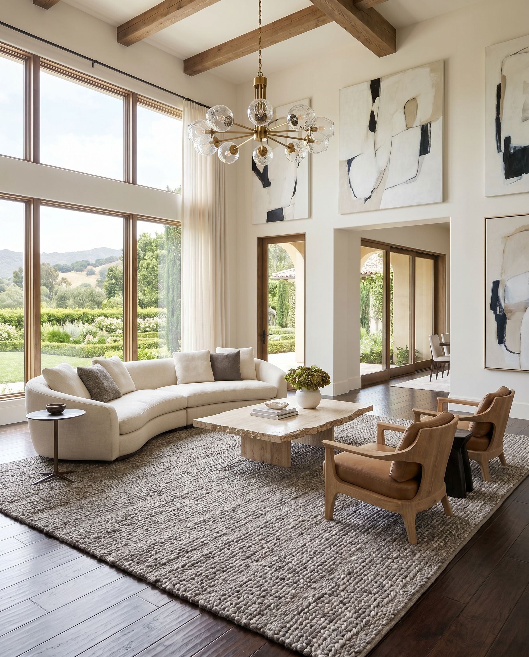 Tahoe TAH-3702 Hand Woven Rug styled in an elegant designer living room — hand woven modern area rug in charcoal, brown and ivory tones