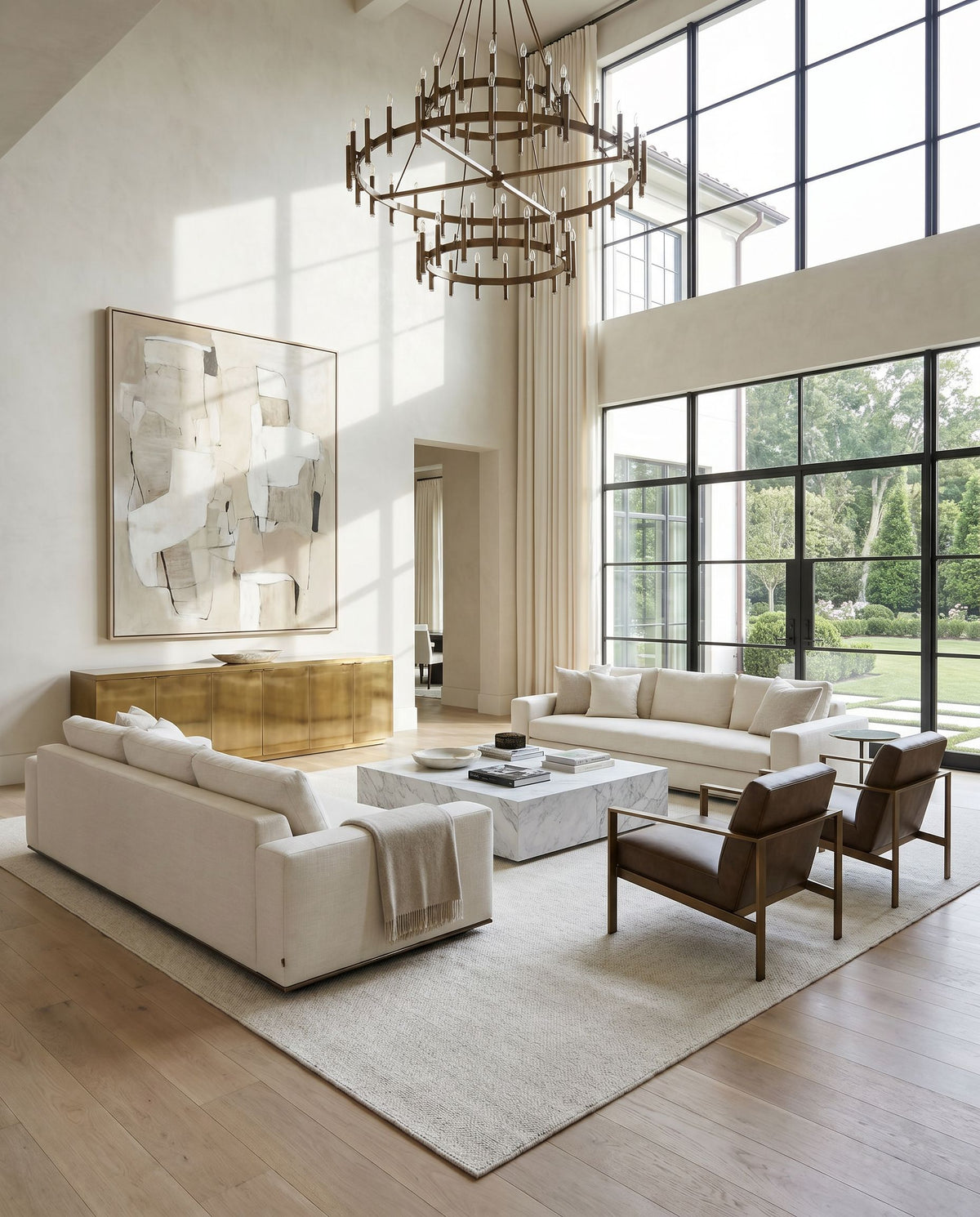 Salome SME-2300 Hand Loomed Rug styled in an elegant designer living room — hand loomed cottage area rug in ivory, pearl and cream tones