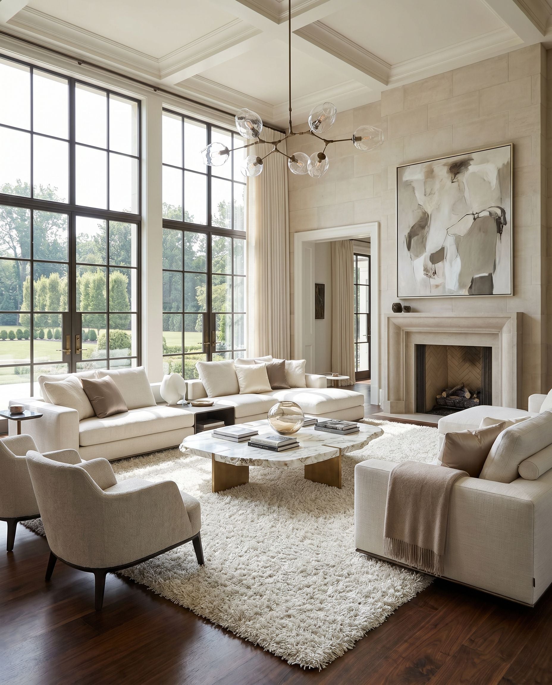 Vivid VIV-803 Hand Woven Rug styled in an elegant designer living room — hand woven modern area rug in cream tones