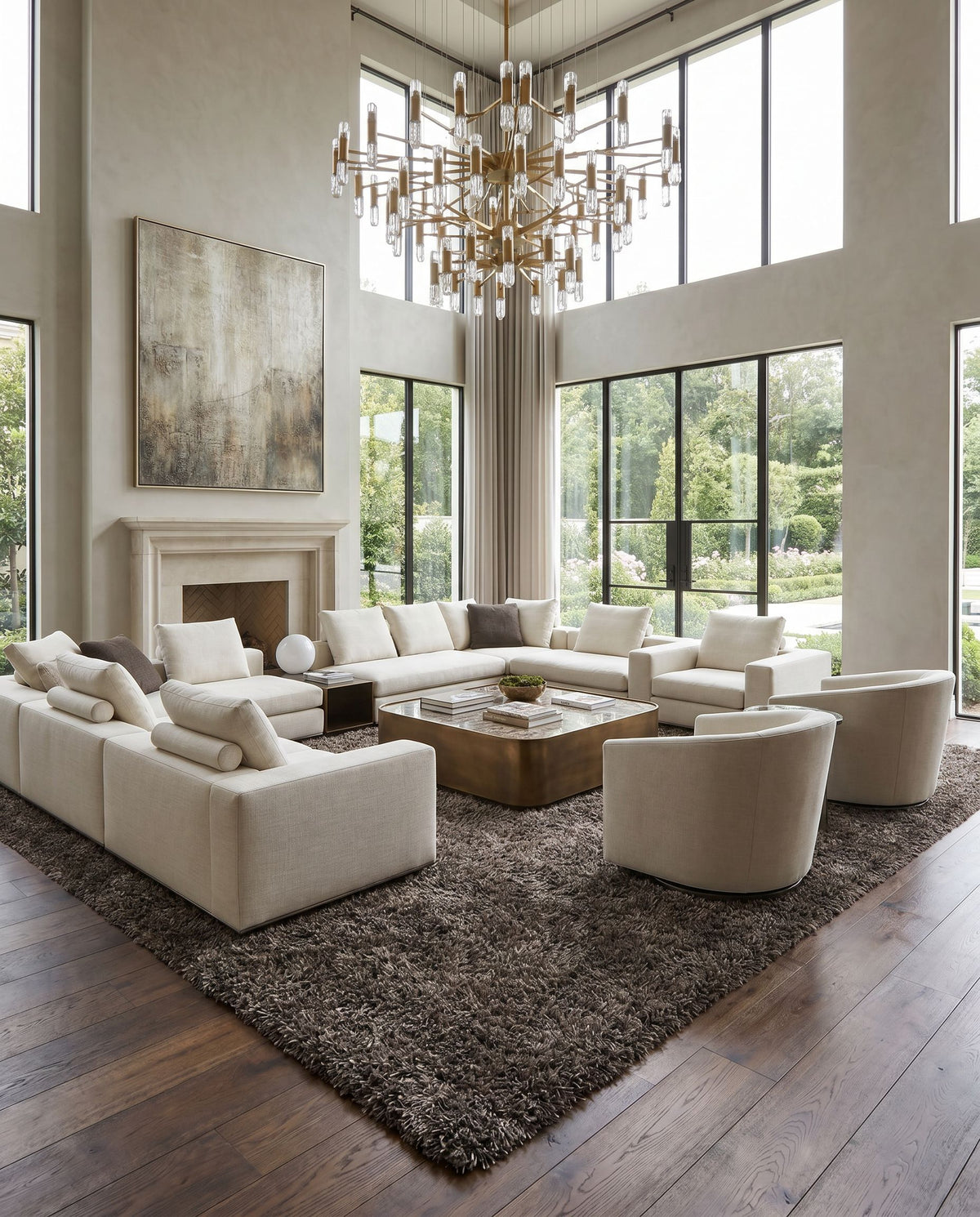 Vivid VIV-837 Hand Woven Rug styled in an elegant designer living room — hand woven modern area rug in charcoal tones