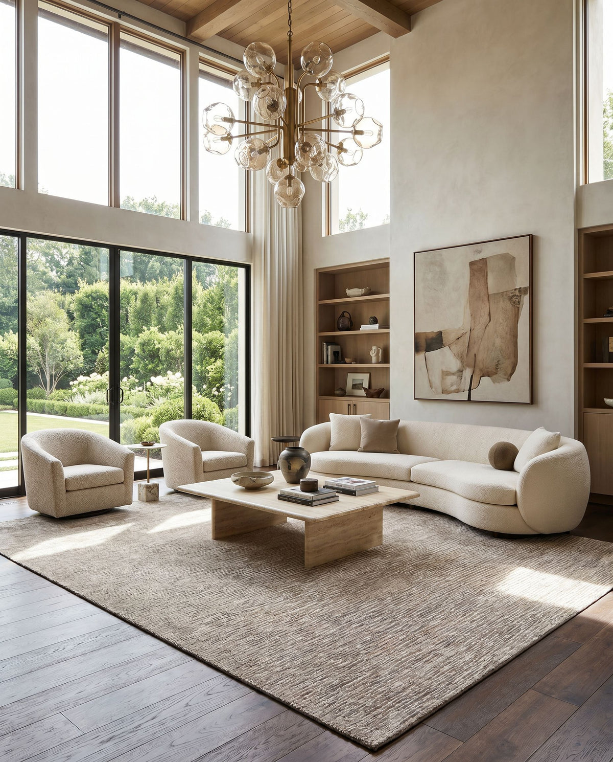 Malta MTA-2302 Hand Loomed Rug styled in an elegant designer living room — hand loomed modern area rug in medium gray and black tones