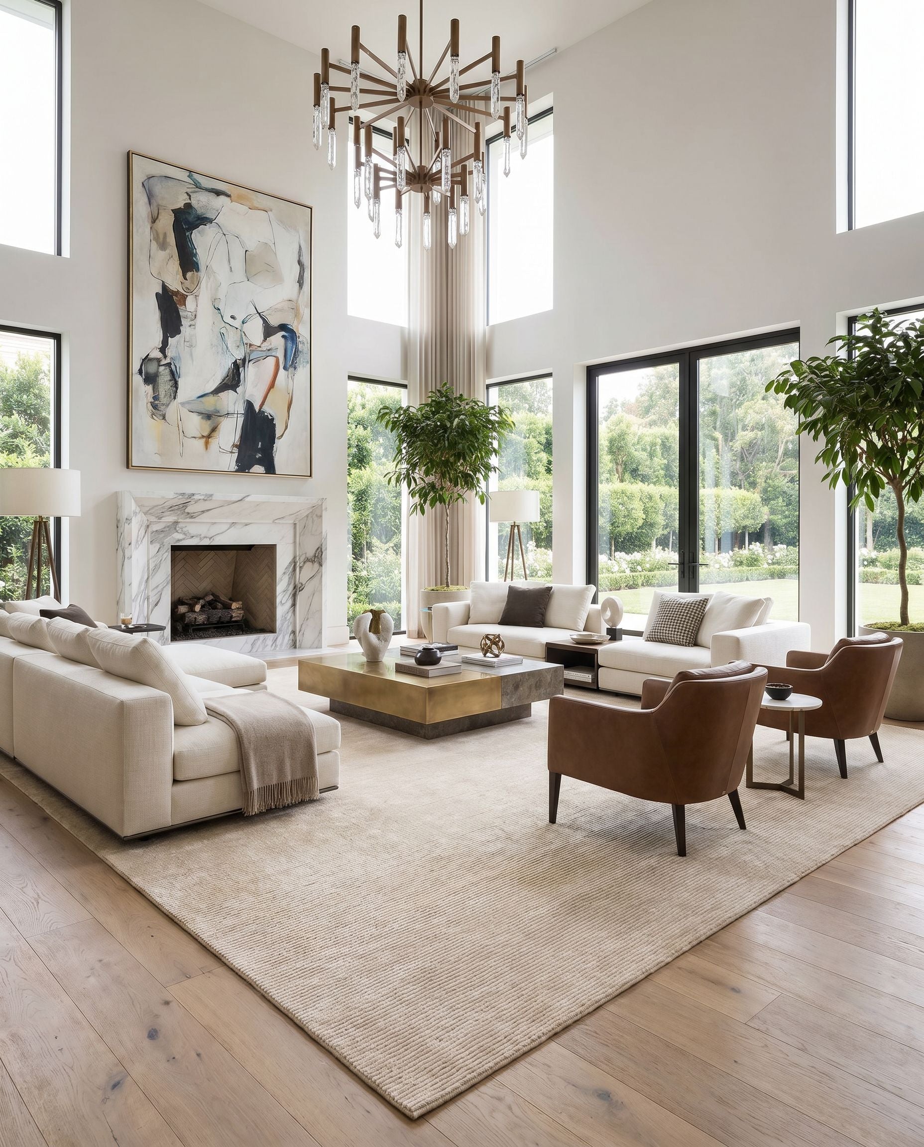 Capri CAP-2303 Hand Knotted Rug styled in an elegant designer living room — hand knotted cottage area rug in beige tones