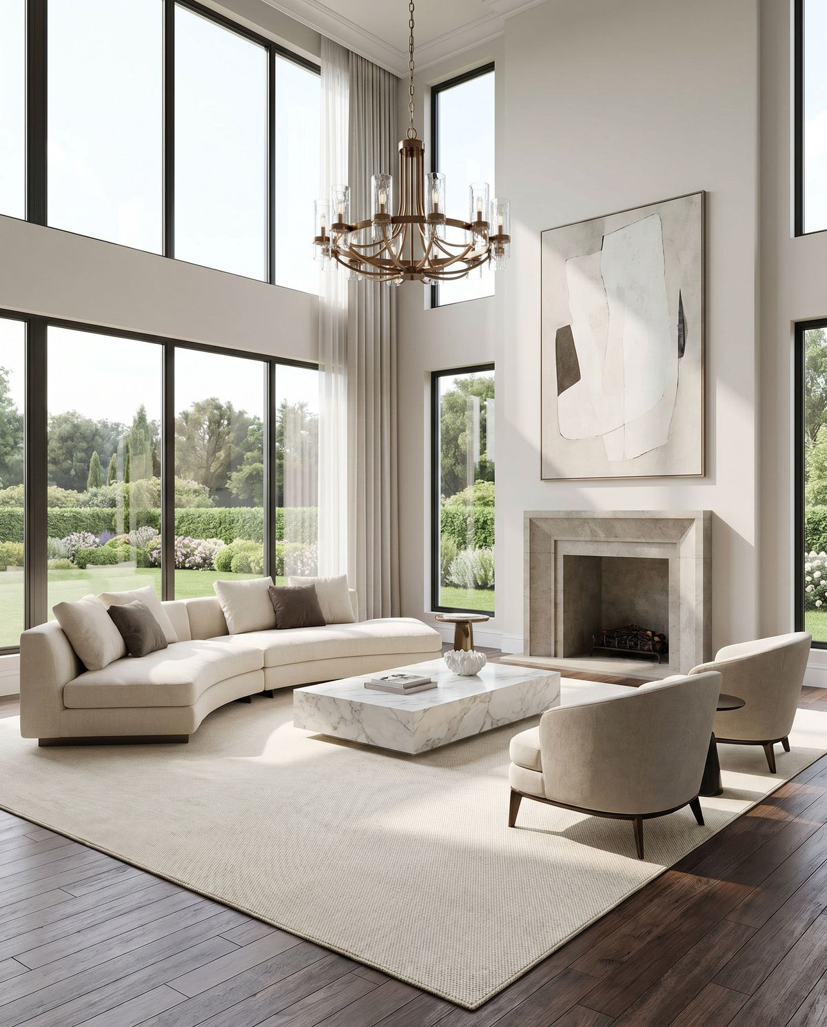 Acacia ACC-2302 Hand Woven Rug styled in an elegant designer living room — hand woven modern area rug in cream tones
