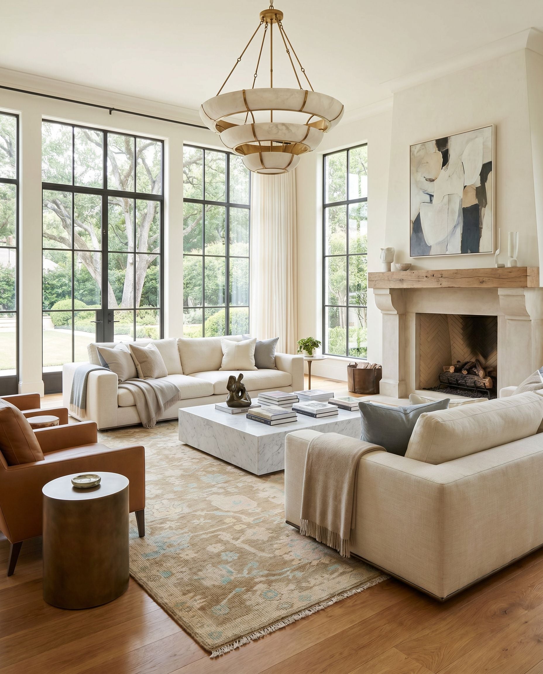 Antalya AAT-2309 Hand Knotted Rug styled in an elegant designer living room — hand knotted traditional area rug in denim, dark brown, taupe and blue tones