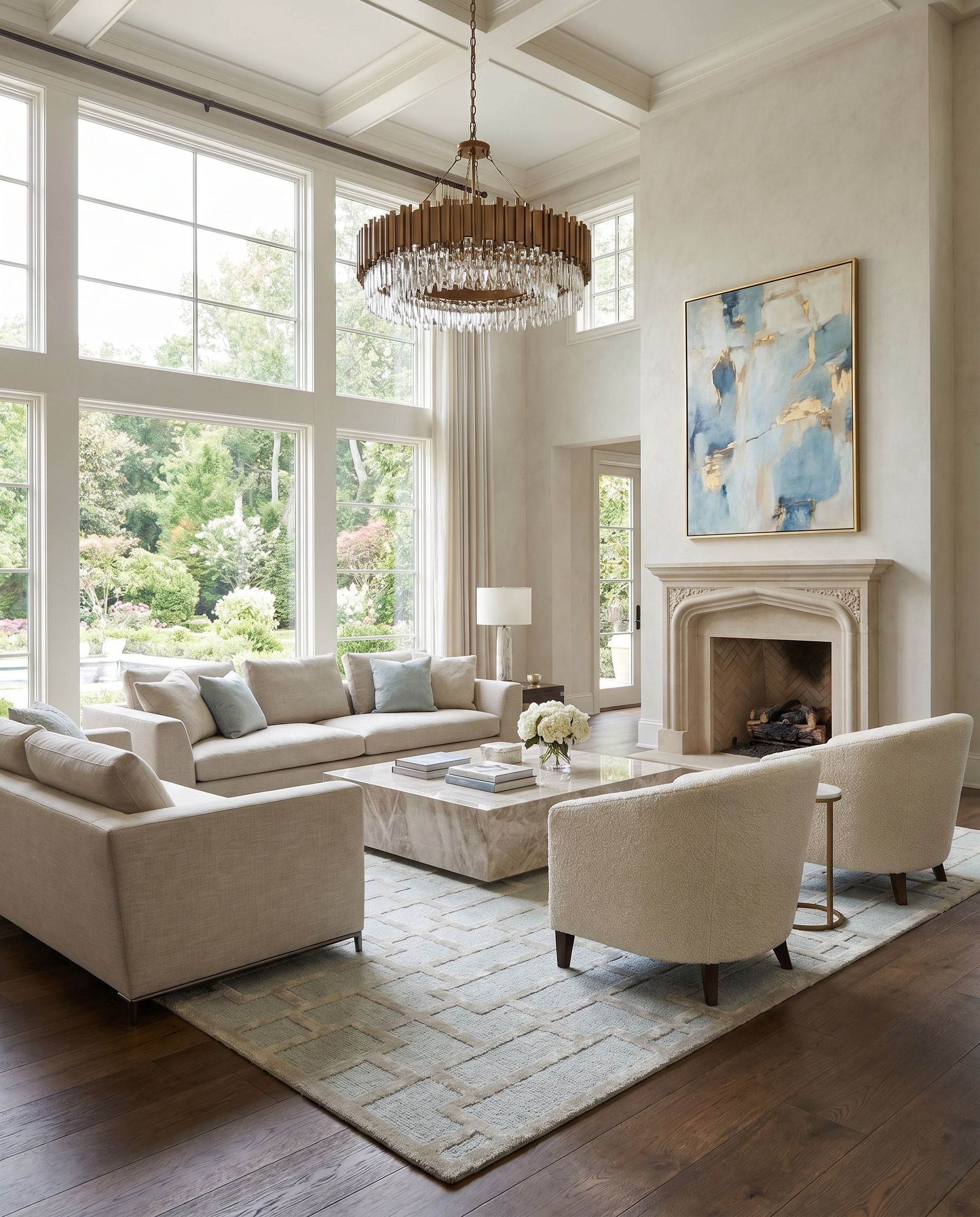 Arise AWRS-2139 Hand Tufted Rug styled in an elegant designer living room — hand tufted modern area rug in dusty sage and sage tones