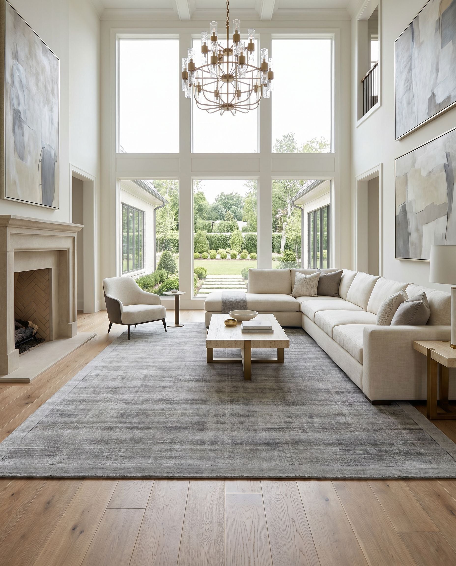 Silk Route AWSR-4034 Hand Loomed Rug styled in an elegant designer living room — hand loomed modern area rug in medium gray tones