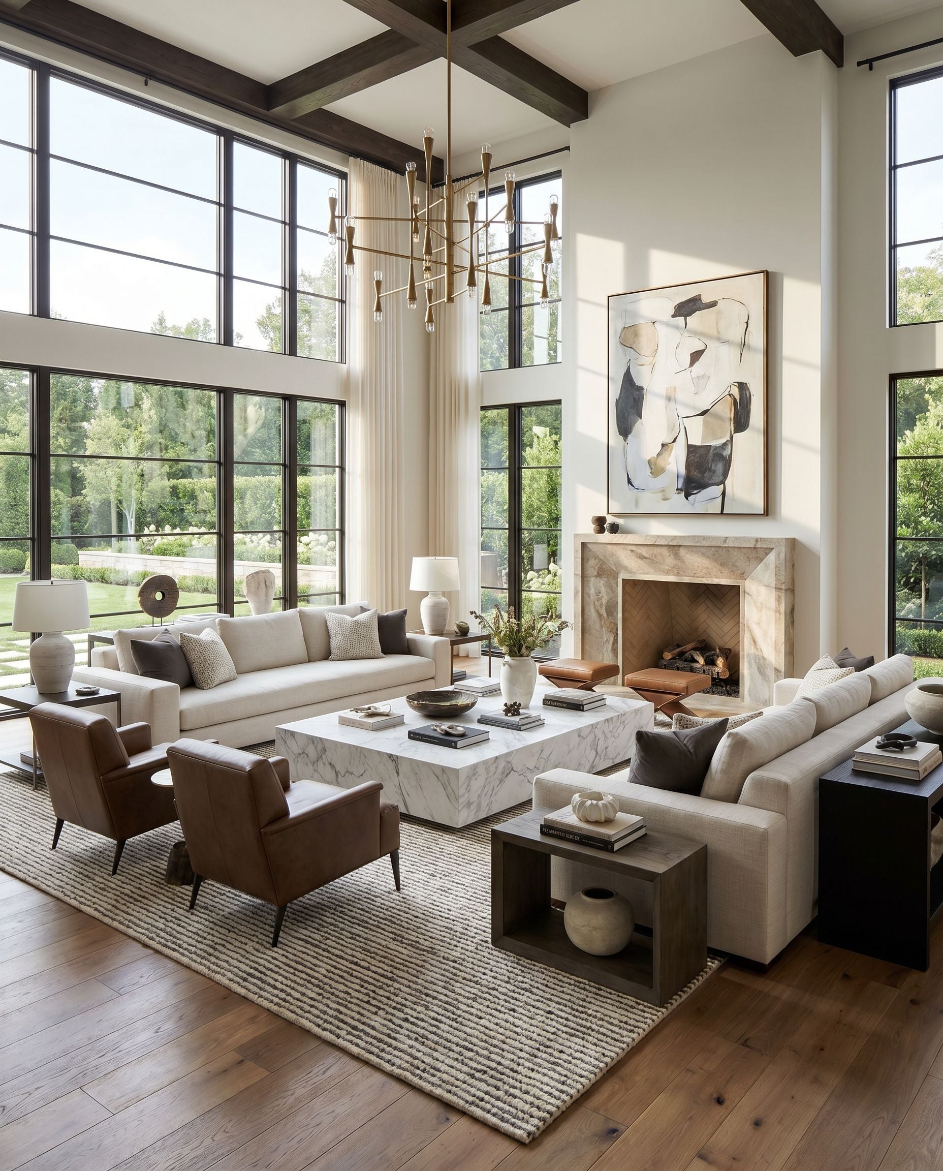 Totenham TTH-2301 Hand Woven Rug styled in an elegant designer living room — hand woven modern area rug in cream and charcoal tones