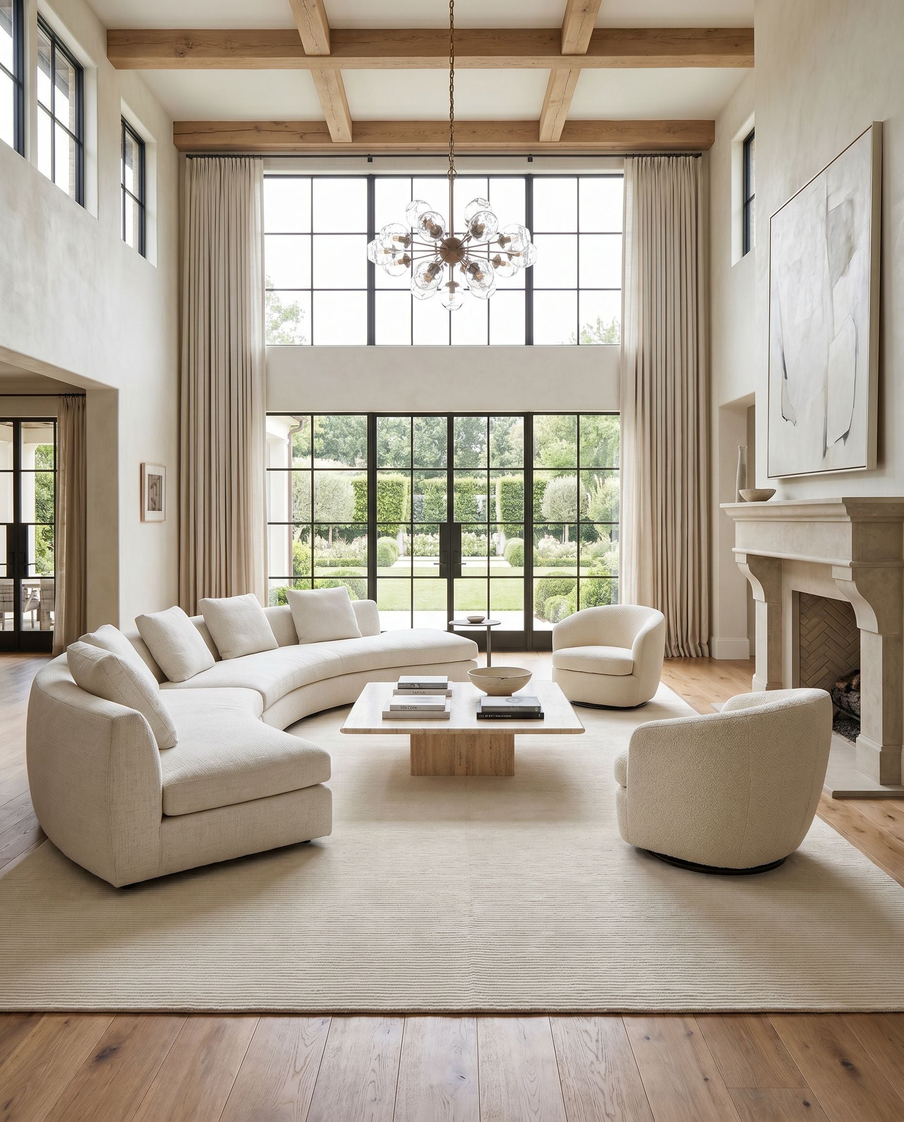 Capri CAP-2304 Hand Knotted Rug styled in an elegant designer living room — hand knotted cottage area rug in cream tones