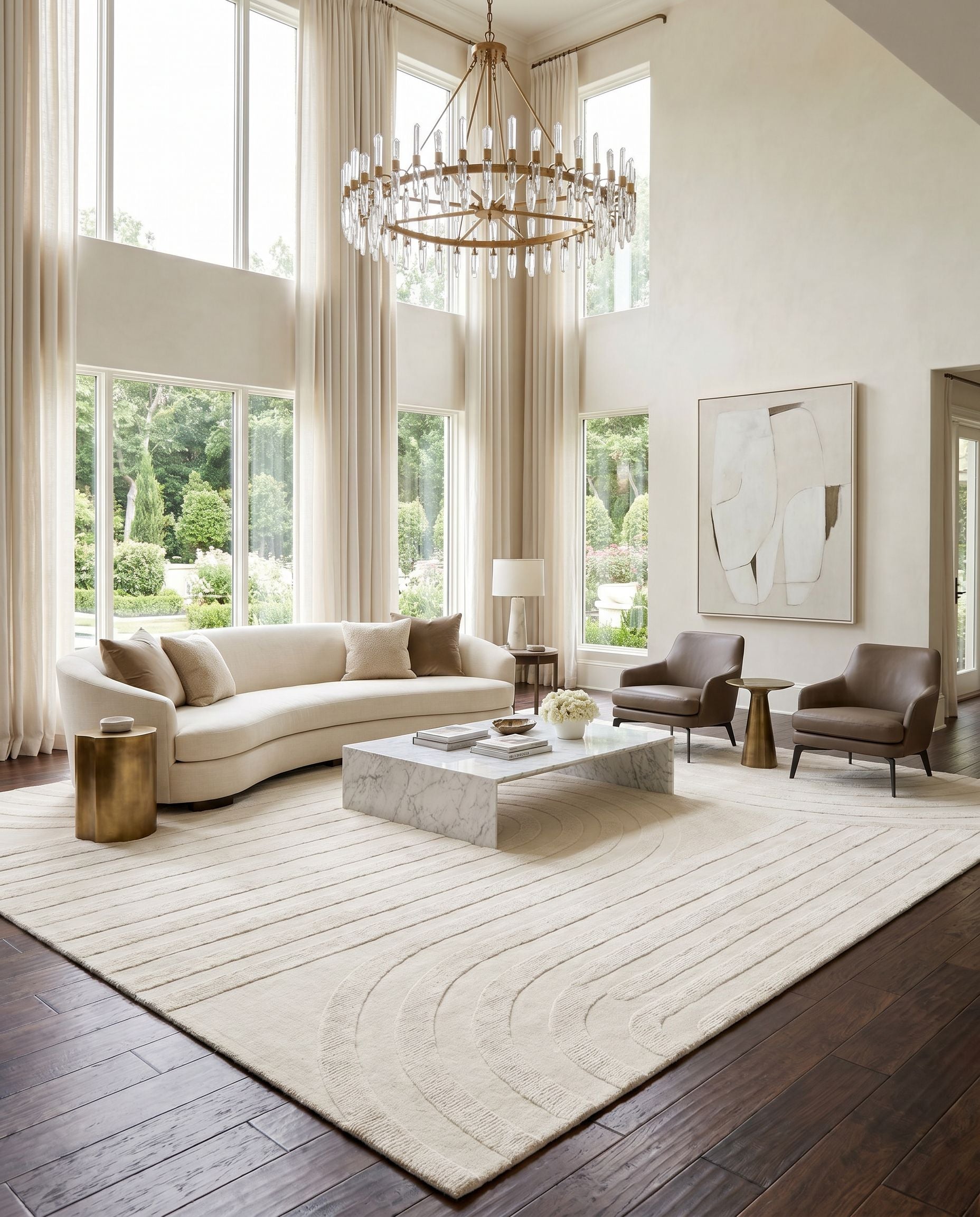 Elissa EIA-2301 Hand Loomed Rug styled in an elegant designer living room — hand loomed modern area rug in beige tones