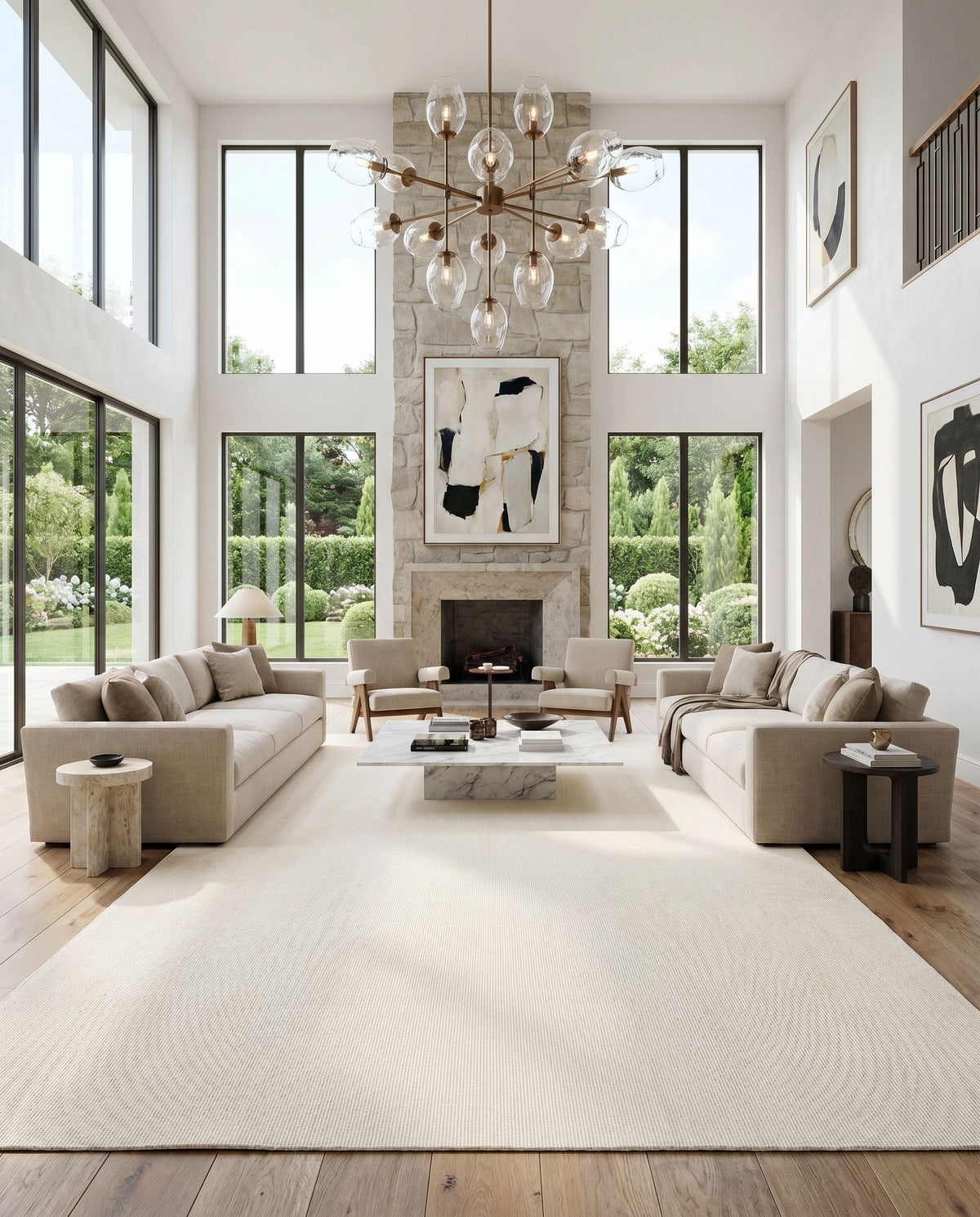 Amalfi AMF-2303 Hand Loomed Rug styled in an elegant designer living room — hand loomed modern area rug in cream tones