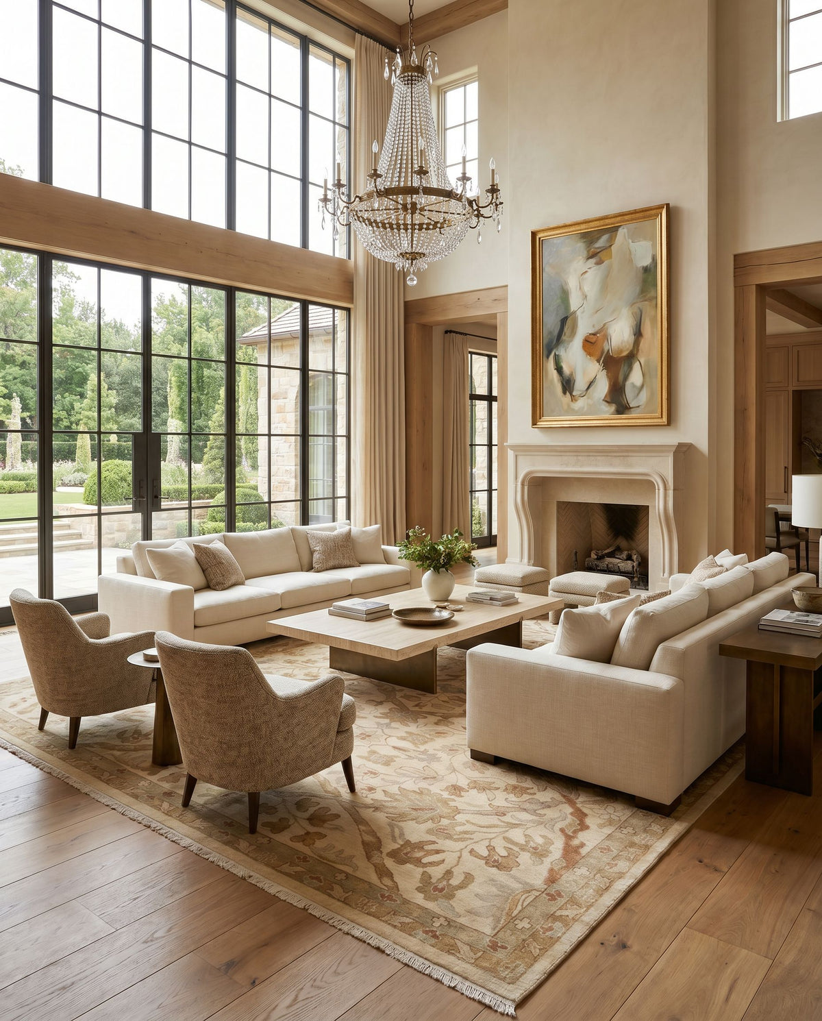 Adana IT-9006 Hand Knotted Rug styled in an elegant designer living room — hand knotted traditional area rug in multicolor tones
