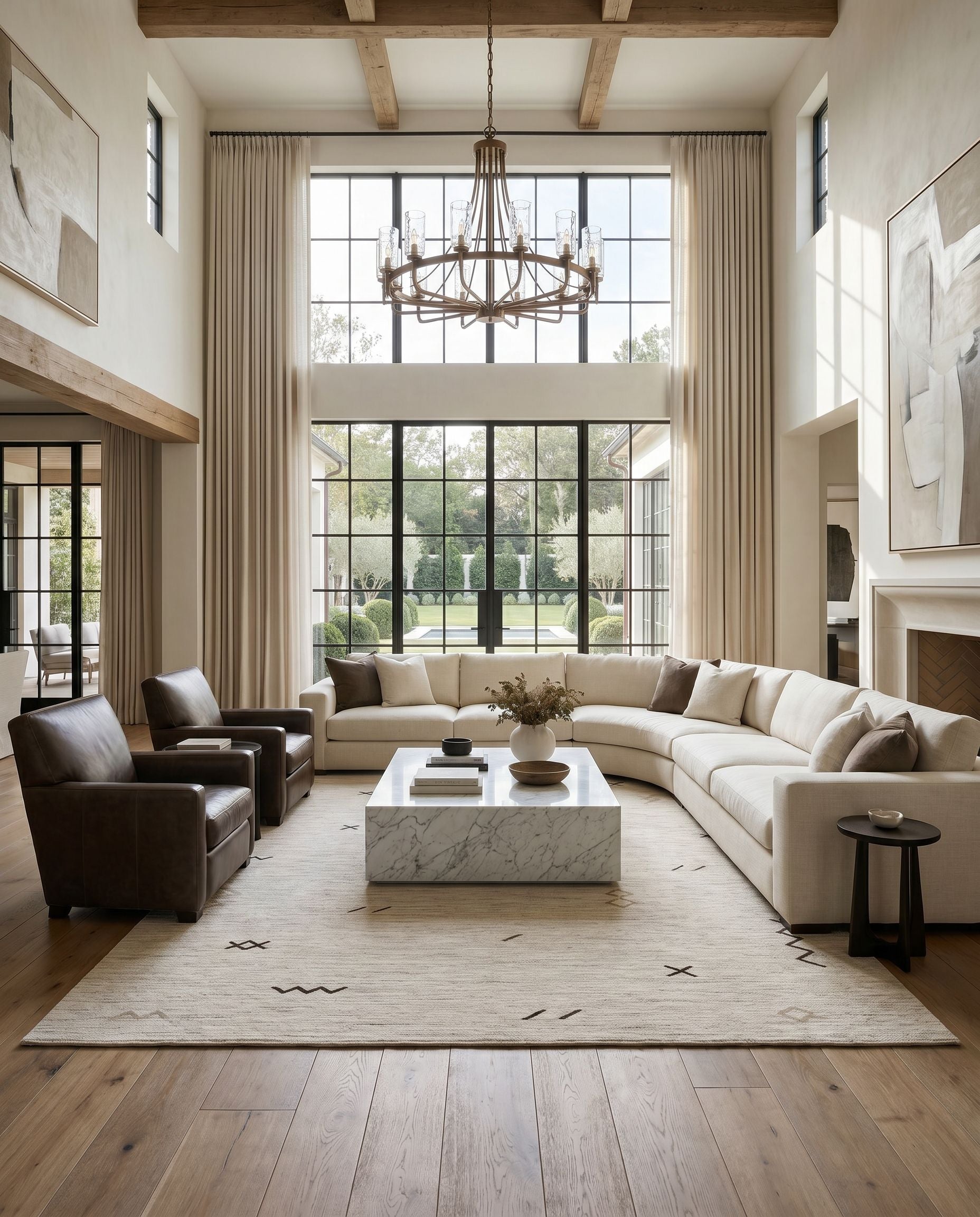 Montezuma MTZ-2005 Hand Woven Rug styled in an elegant designer living room — hand woven global area rug in light gray, light brown and black tones