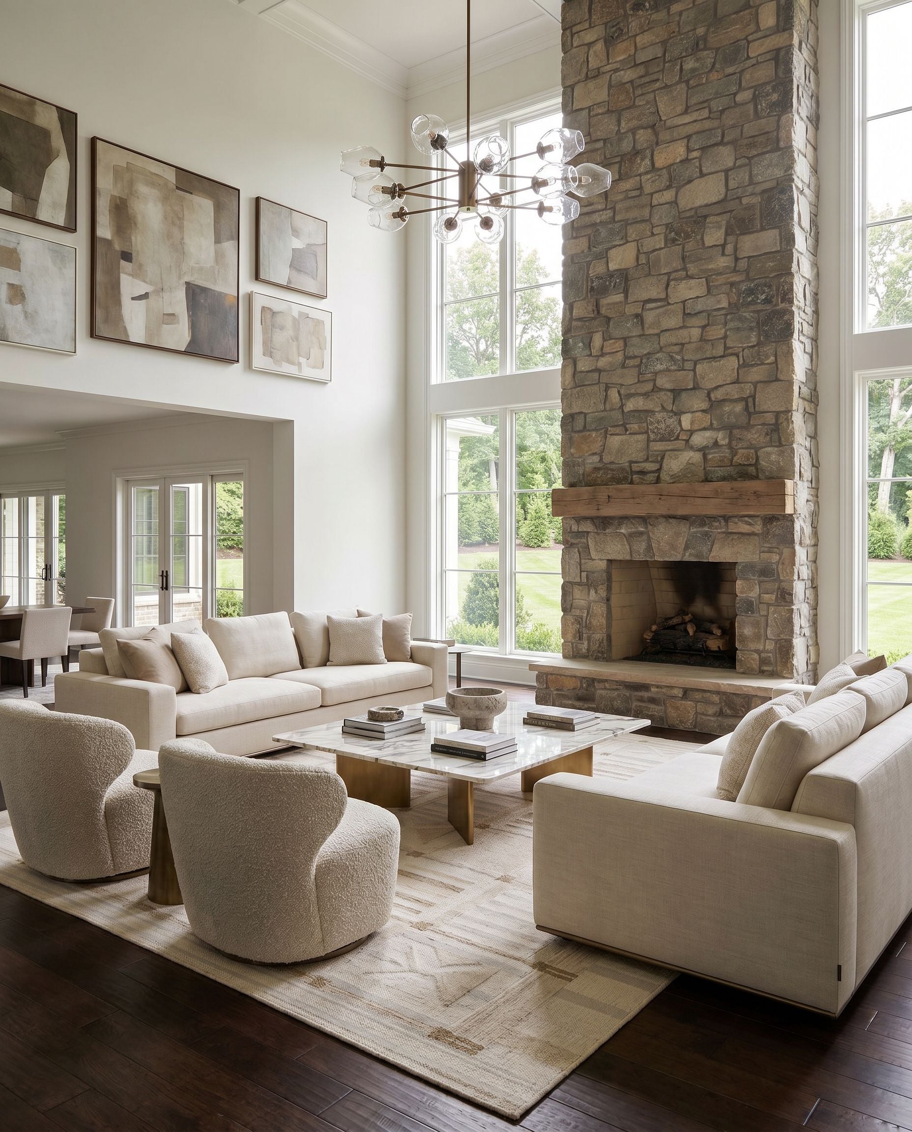 Scandi SCD-2302 Hand Woven Rug styled in an elegant designer living room — hand woven modern area rug in tan, beige and cream tones