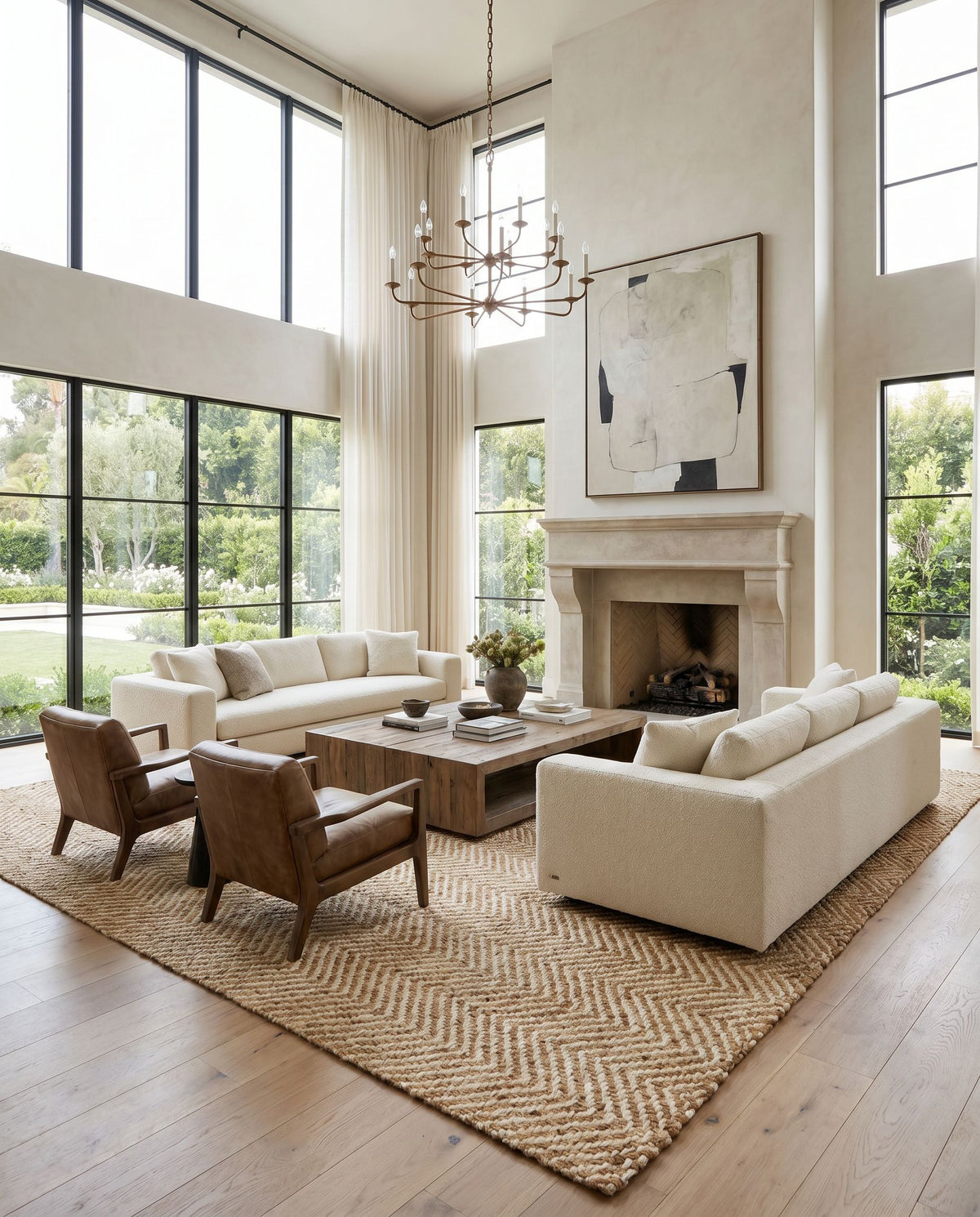 Kerala KER-2302 Hand Woven Rug styled in an elegant designer living room — hand woven cottage area rug in light beige and tan tones